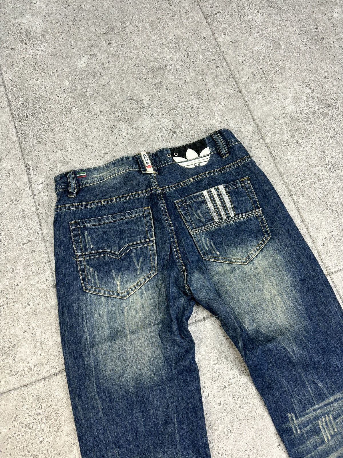 Adidas × Diesel × Vintage RARE Faded Distressed Diesel Adidas Denim Wideleg Pants Size US 32 / EU 48 - 4 Thumbnail