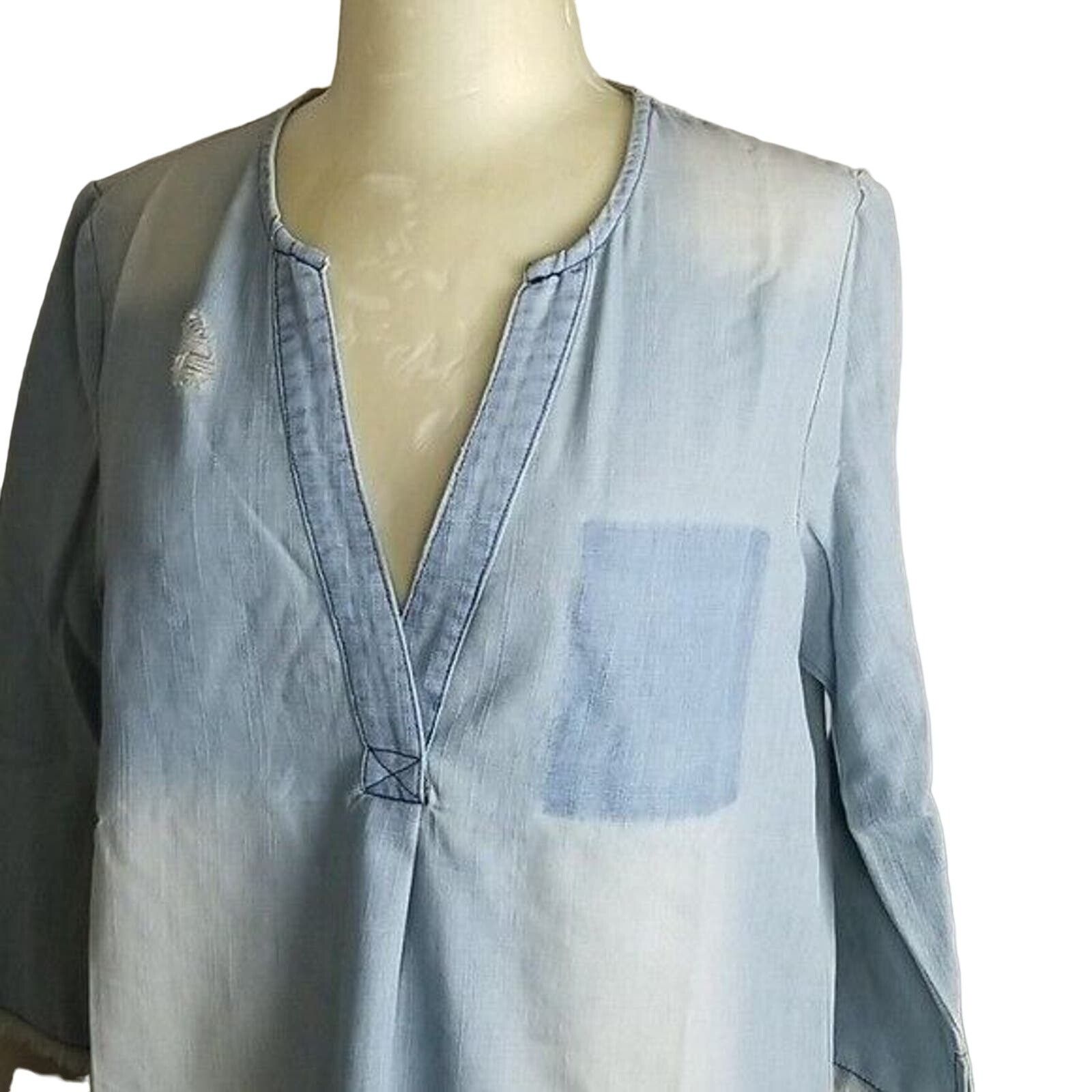 Odd Molly Oddi Shirt Women 8 Chambray Tunic Top Fringe Top Distressed Size M / US 6-8 / IT 42-44 - 2 Thumbnail