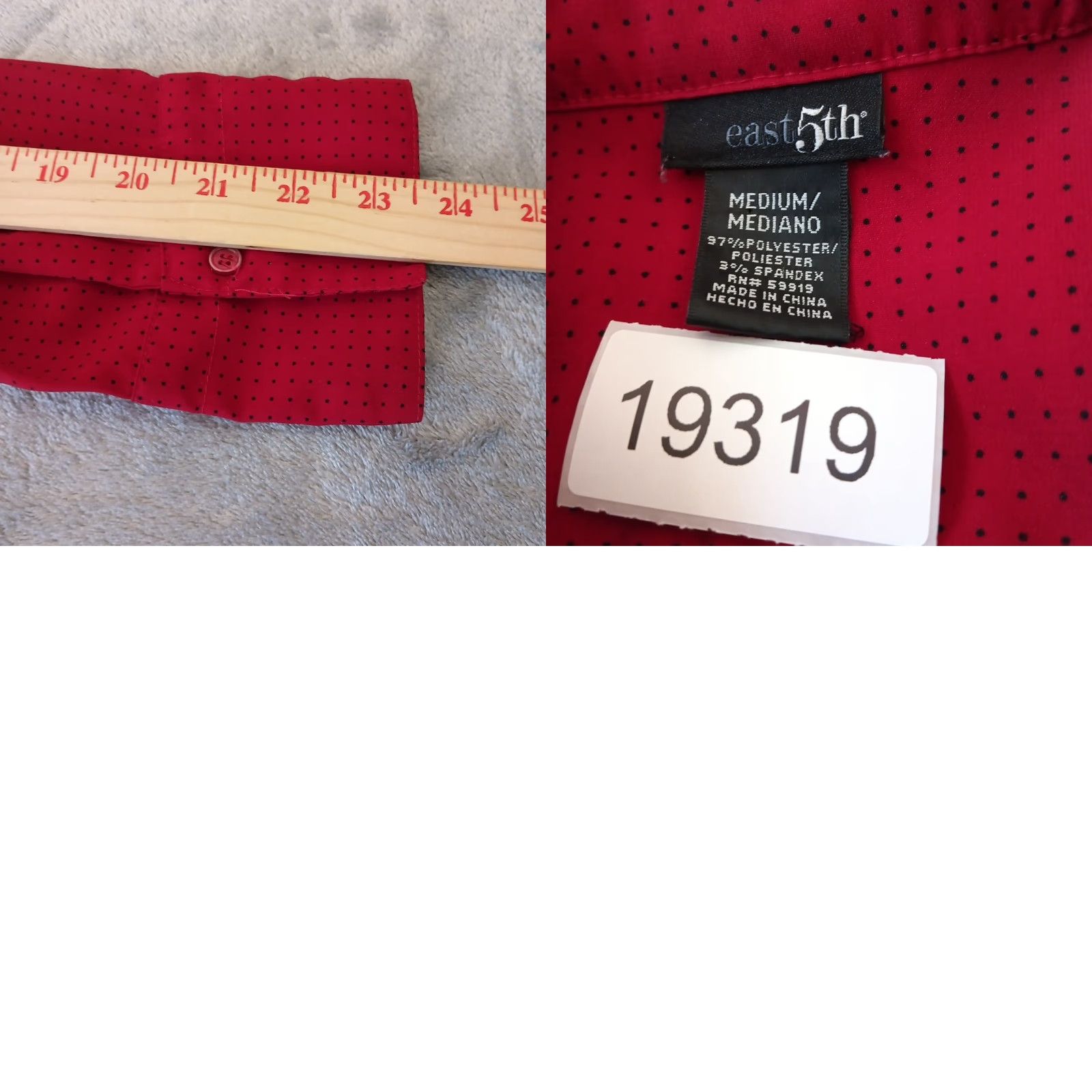 Vintage East 5th Shirt Womens Medium Red Polka Dot Long Sleeve Button Up V-Neck Size M / US 6-8 / IT 42-44 - 8 Thumbnail