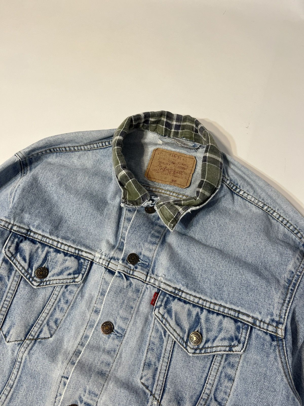 Levi's × Levi's Vintage Clothing × Vintage RARE Vintage 90s Levis Y2K Collar Plaid Denim Jacket Size US XL / EU 56 / 4 - 7 Thumbnail