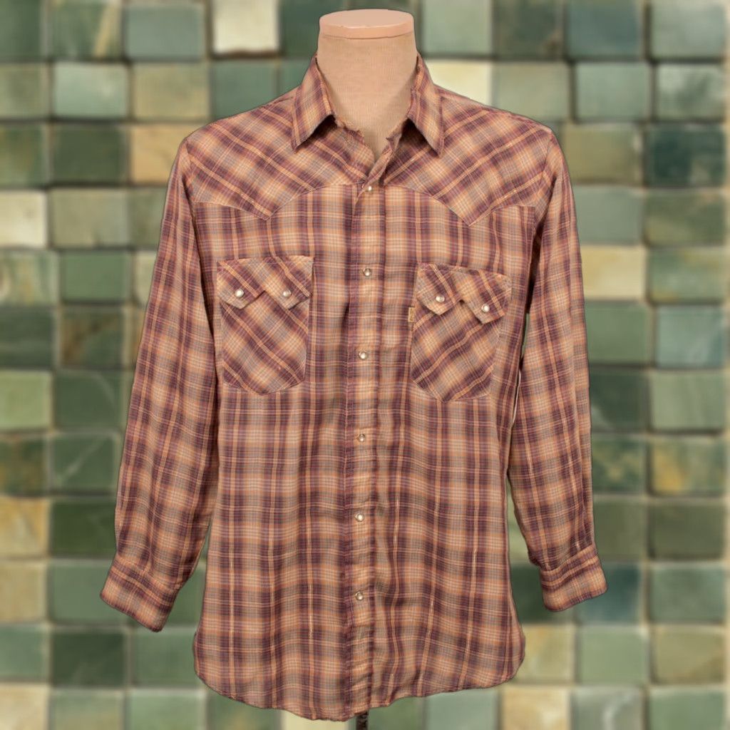 Levi's VINTAGE Levi's Western Shirt 80s Plaid Mens Size L Brown Pearl Button Long Sleeve 1980s Casual 47 Chest Western Look Shirts Mens Size US L / EU 52-54 / 3 - 1 Thumbnail