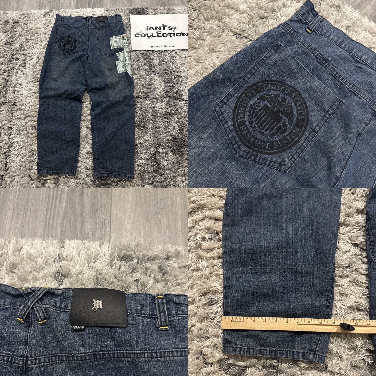 Vintage VINTAGE Makaveli Jeans Baggy 90s Dollar Bills Money Blue Denim Wide-Leg Men 42x34 Womens? Mens Size US 42 / EU 58 - 8 Thumbnail