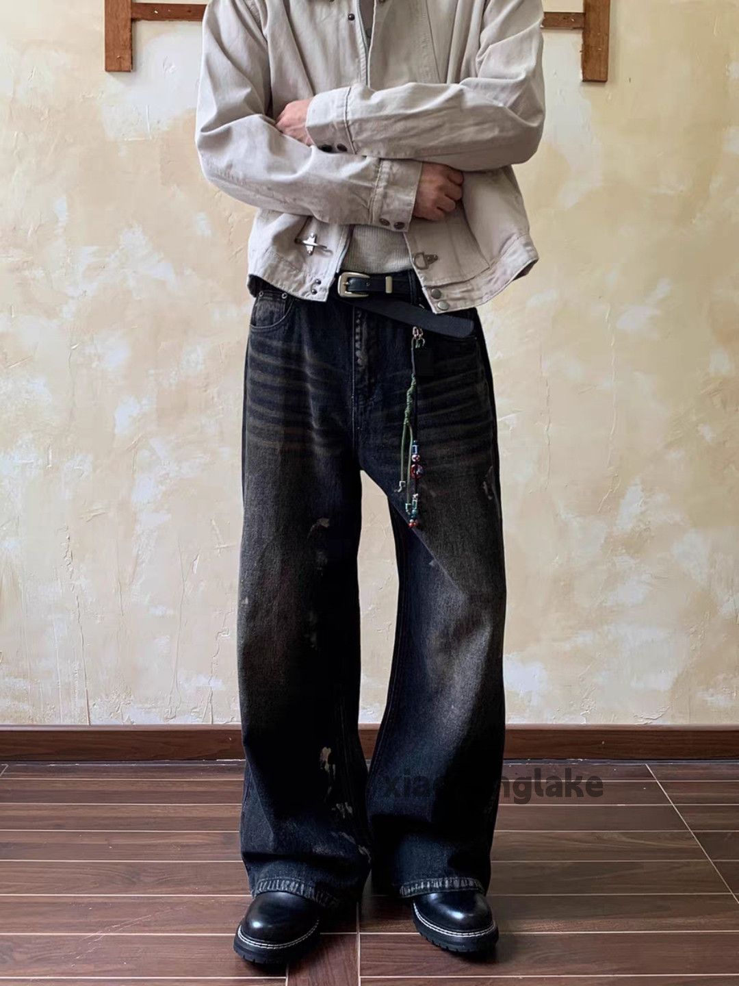 xtl washed faded loose baggy hiphop grunge paint jeans