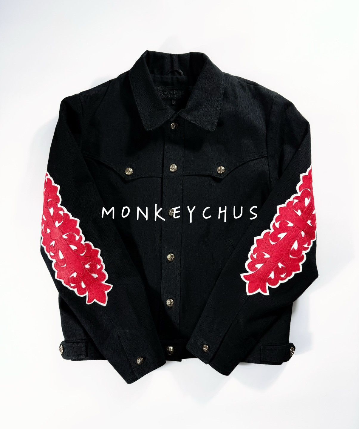 Chrome Hearts 🔥Chrome Hearts Black Fleur Red Floral Cross Denim Jacket🔥 Size US L / EU 52-54 / 3 - 1 Thumbnail