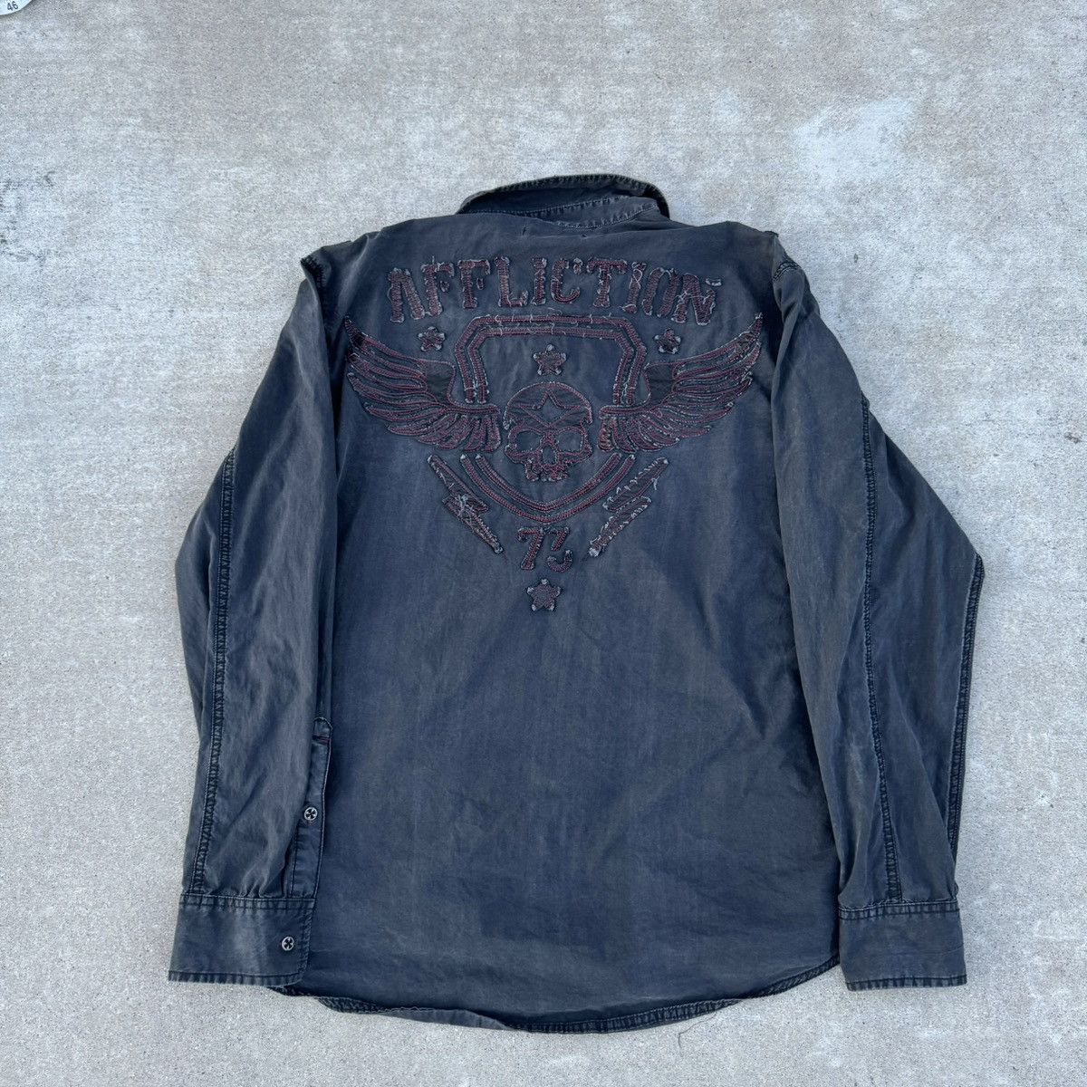 Affliction × JNCO Vintage Y2K Black Grunge Affliction AOP Button Up Baggy XXL Size US XXL / EU 58 / 5 - 1 Thumbnail