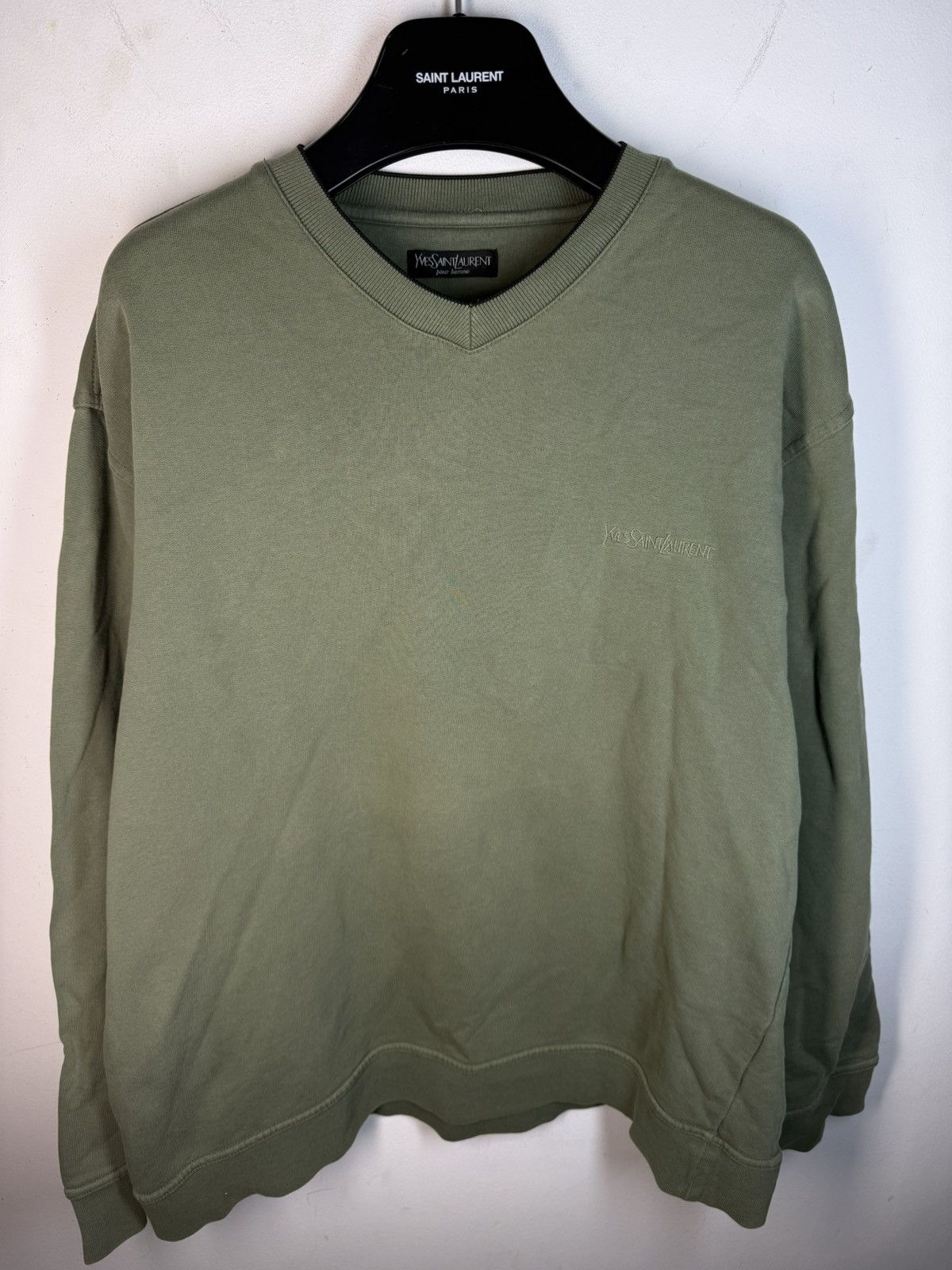 Yves Saint Laurent Green 90s YSL Sweatshirt V-Neck YSL Sweater Size US L / EU 52-54 / 3 - 1 Thumbnail