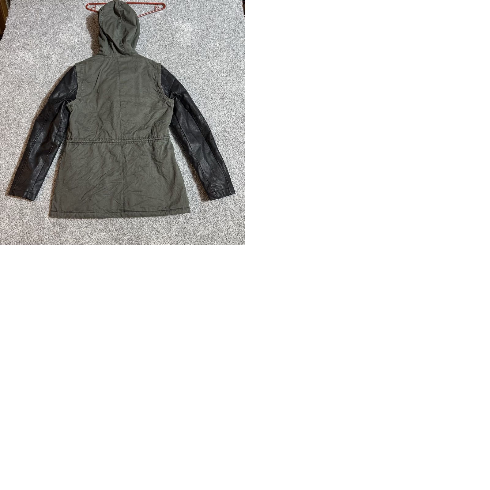 Vintage F&F Jacket Womens 10 Quilted Lined Faux Leather Sleeve Hoodie Biker Goth Coat - Black - Zipper Pockets - Hooded - Regular Fit - Mid-Length Jacket Size L / US 10 / IT 46 - 9 Thumbnail