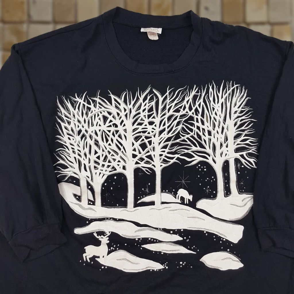 Vintage VINTAGE Roaman's Sweatshirt Black Crewneck 3X Unisex Adults 90s Winter Trees Snow Nature Holiday Graphic Print Size US XXL / EU 58 / 5 - 1 Thumbnail