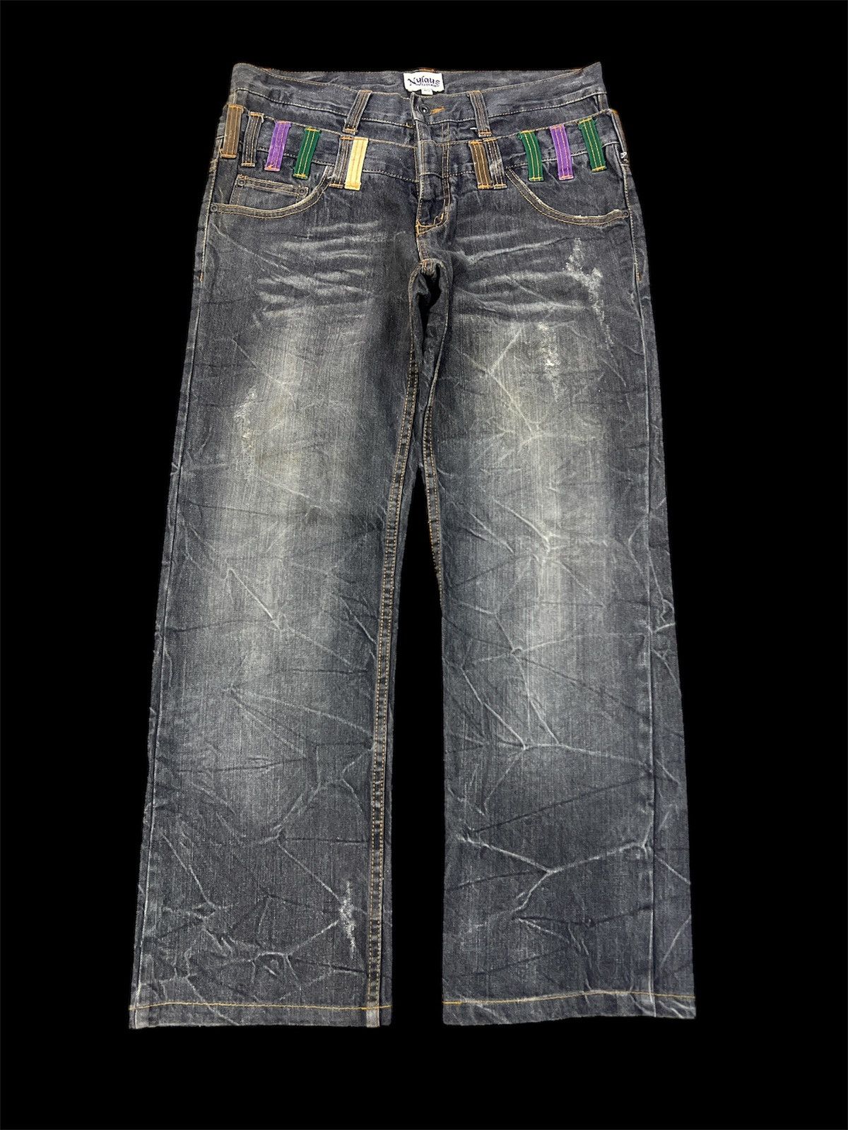 Japanese Brand DOUBLE WAIST NYLAUS DISTRESSED DENIM PANT Size US 33 - 1 Thumbnail