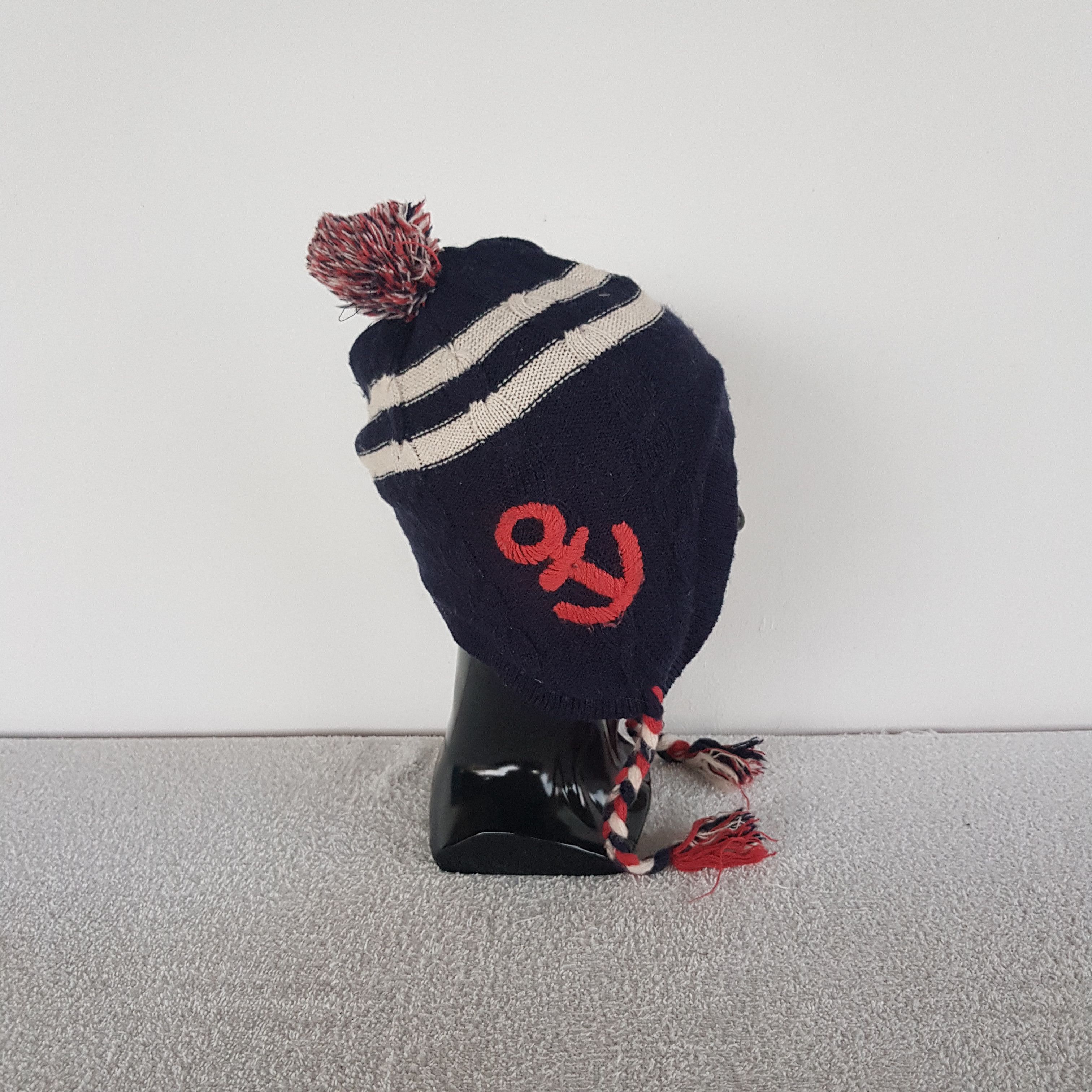 Japanese Brand Vintage Sailor Anchor Beanie Pom Pom Earflap Snow Caps Hats. Size ONE SIZE - 3 Thumbnail