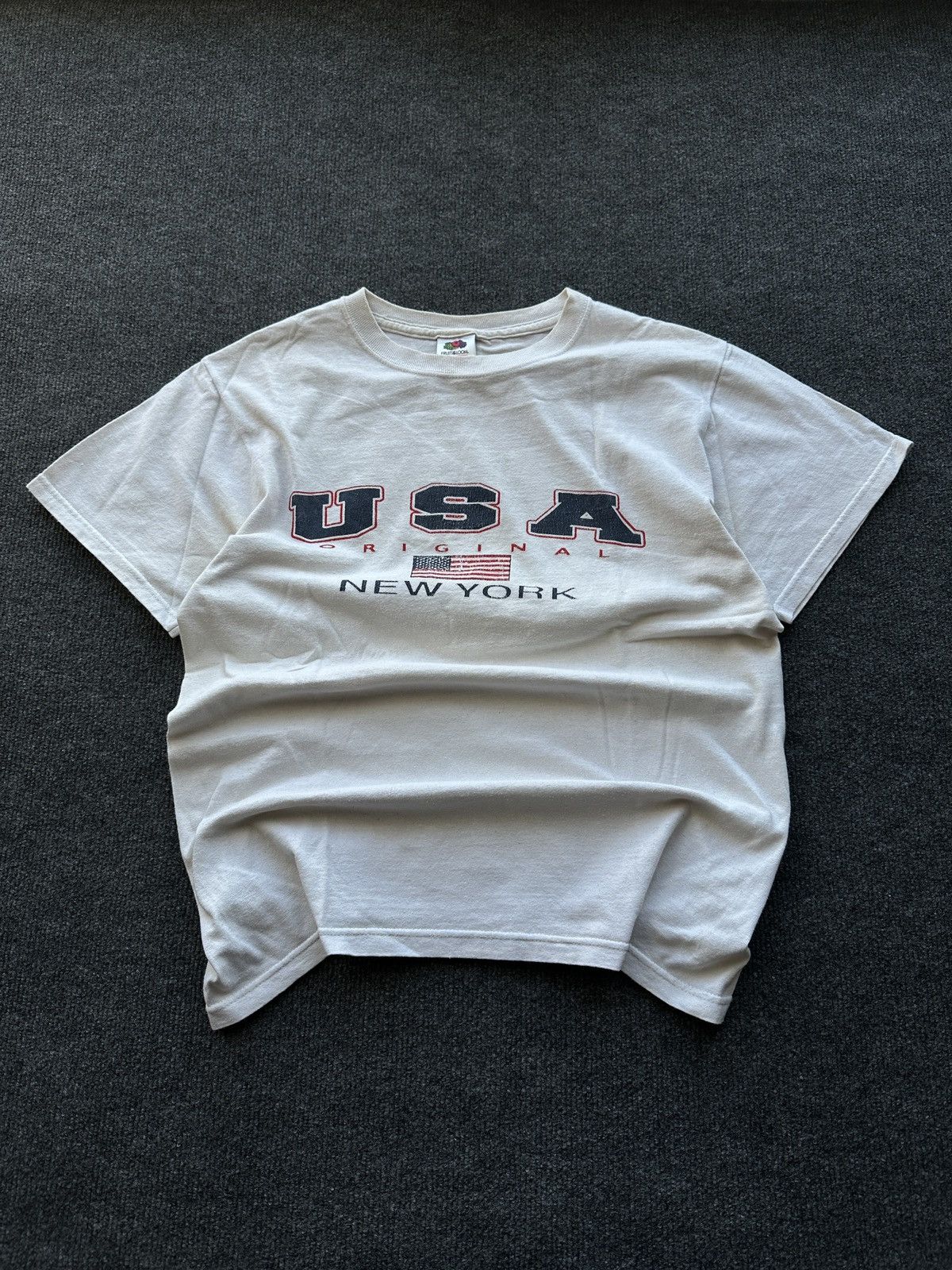 Vintage 🚨USA NEW YORK RARE WHITE DISTRESSED TEE BIG LOGO BOXY FIT Size US S / EU 44-46 / 1 - 1 Thumbnail