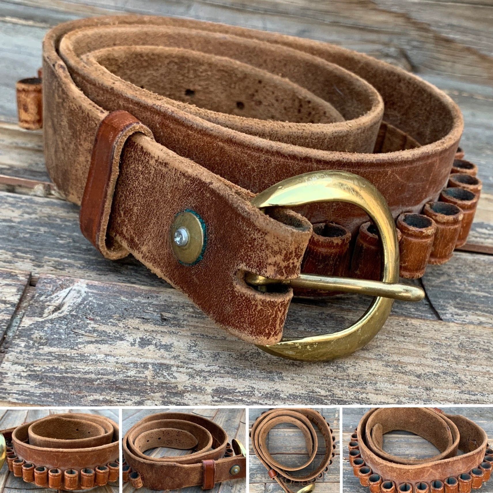 Vintage VINTAGE Safariland Leather Ammo Belt Distressed From Wear Size 42 Brass Buckle Size 42 - 5 Thumbnail
