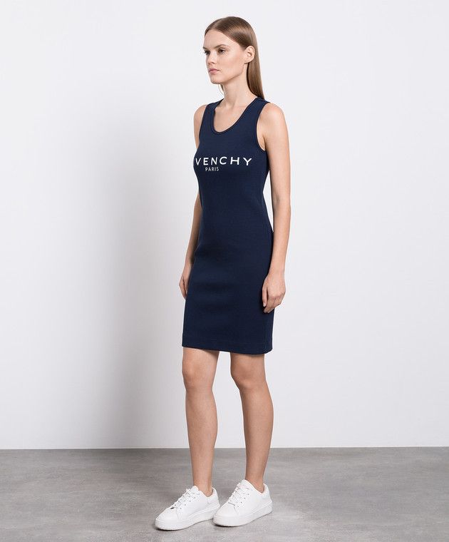 Givenchy o1srvl11e0625 Mini Dress With Logo Print in Navy Blue Size XXL / US 16-18 / IT 52-54 - 2 Thumbnail