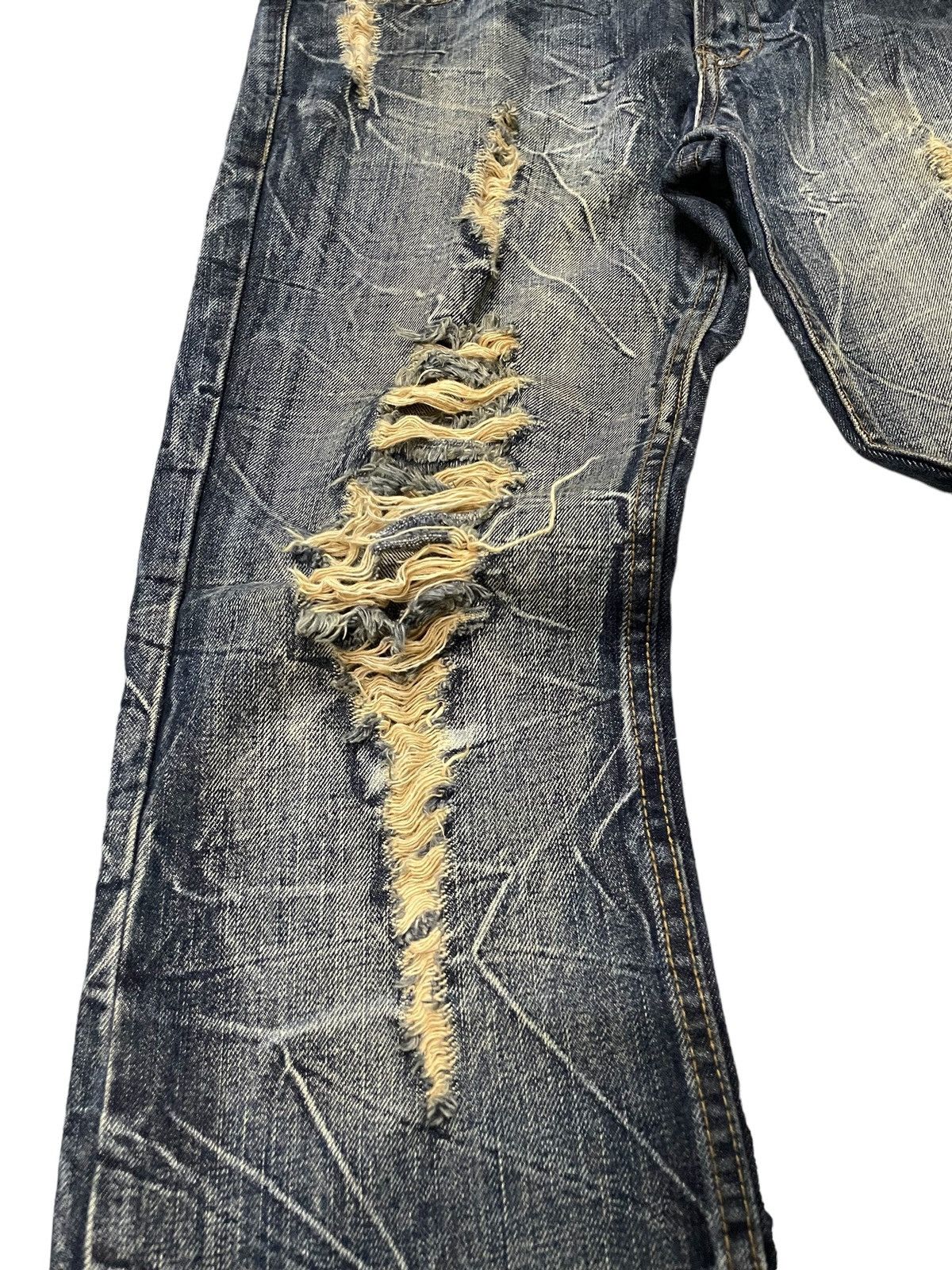Japanese Brand × LOWBOX × Vintage KUI Japan Distressed Claw Mark Honeycomb Flared Jeans Size US 34 / EU 50 - 14 Thumbnail