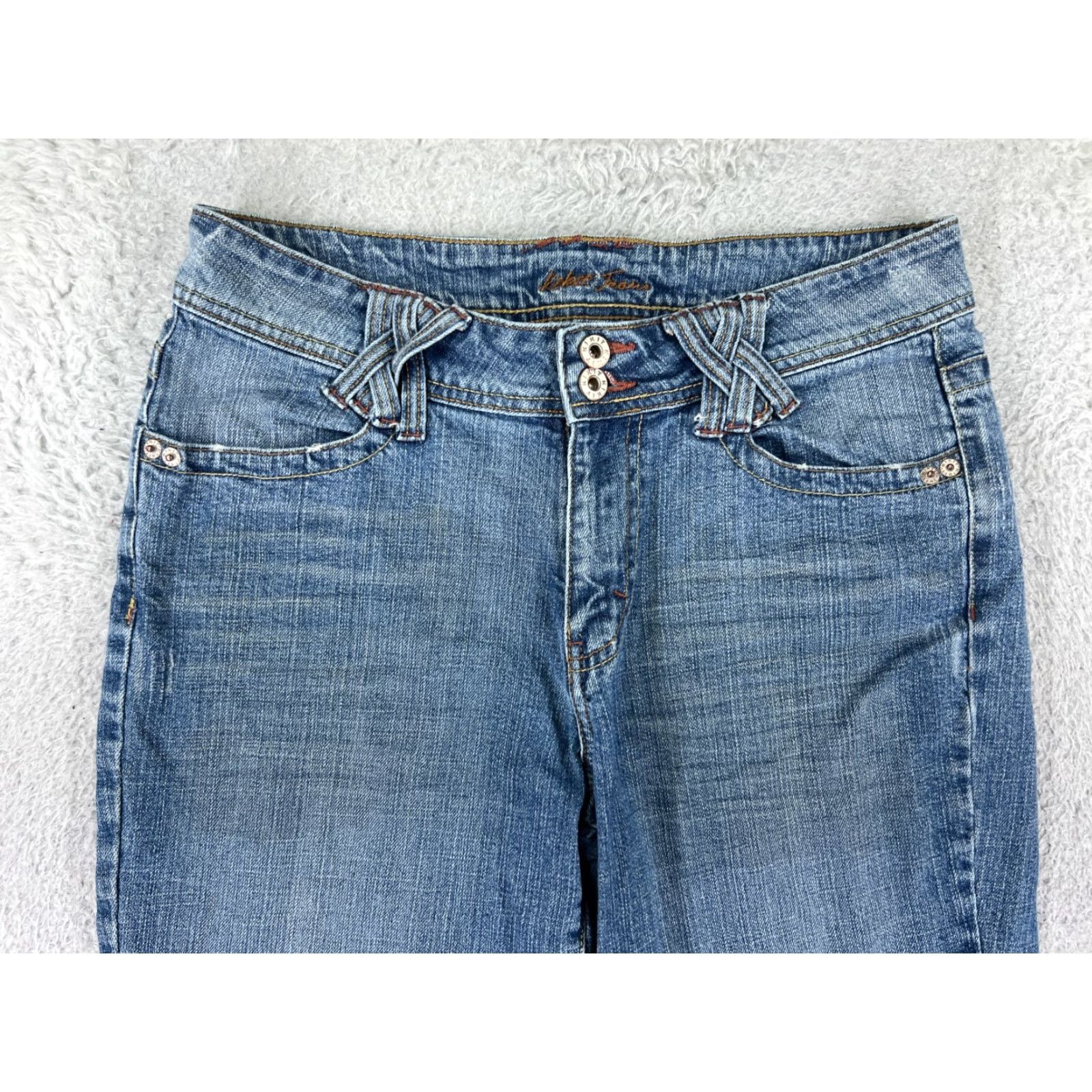 Jordache Kikit Jeans Womens 8 Blue Denim Flared Distressed 5-Pocket Cotton By Jordache Adults Regular Size 8 Womens Size 30" / US 8 / IT 44 - 6 Thumbnail