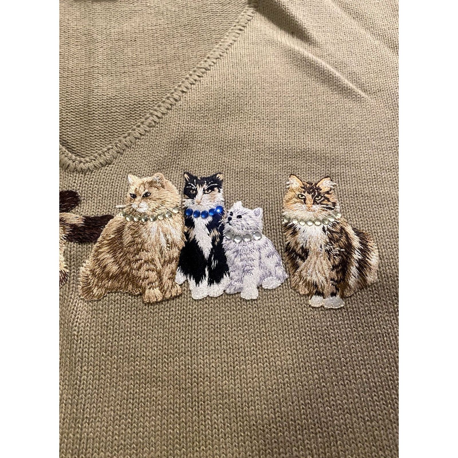 4SDESIGNS VINTAGE Tia S DESIDNS Short Sleeve Sweater Embroidered Cats Rhinestones 2XL NWT Beige Cap Sleeve Pullover Cats 90s Womens Size XXL / US 16-18 / IT 52-54 - 4 Thumbnail