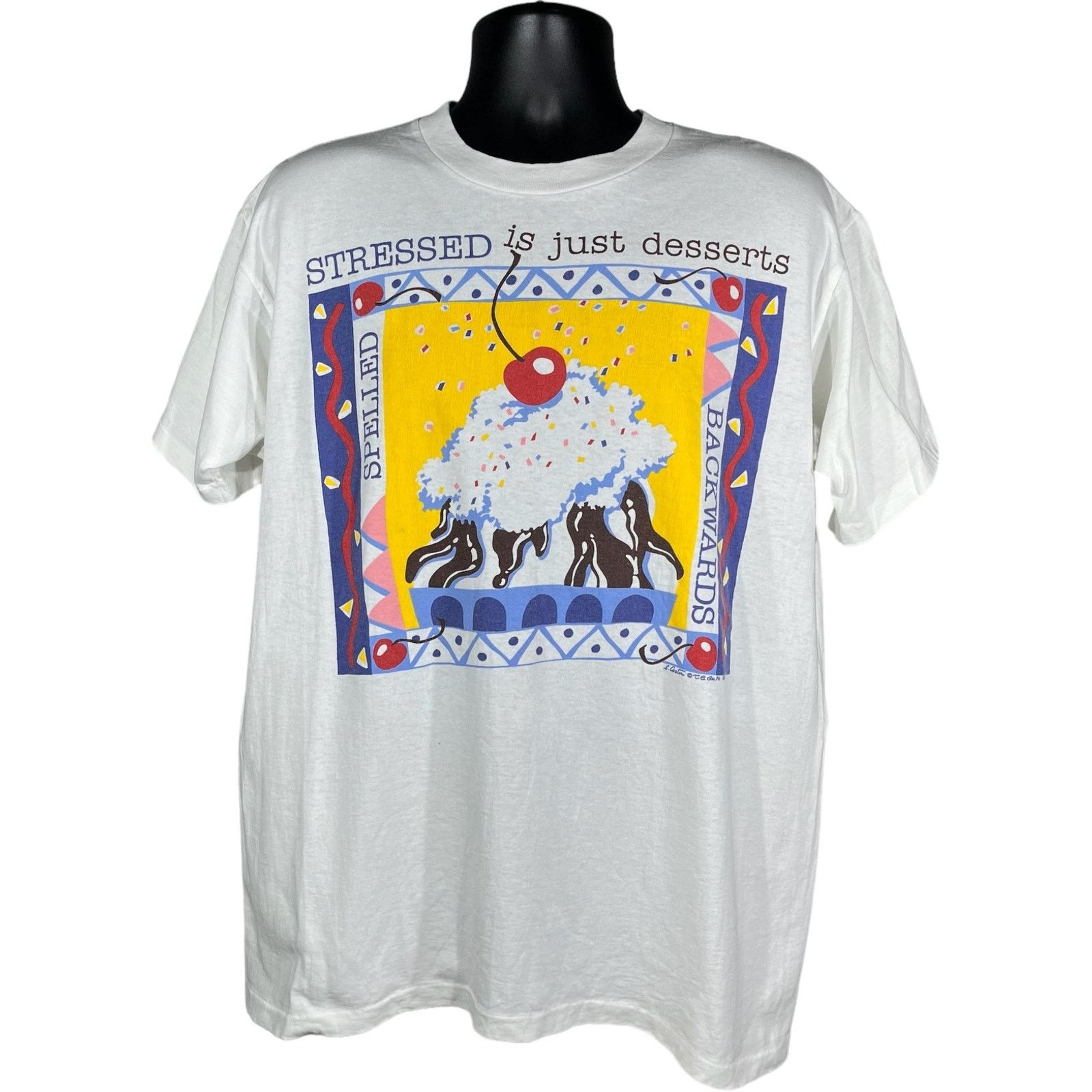 Vintage Vintage "Stressed Is Just Desserts Spelled Backwards" Tee Size US L / EU 52-54 / 3 - 1 Thumbnail