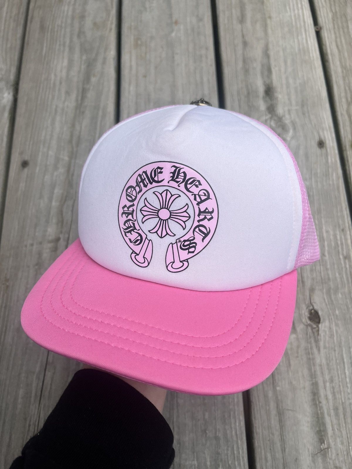 Pre-owned Chrome Hearts Pink Trucker Hat Matty Boy Sex Records Horse Shoe
