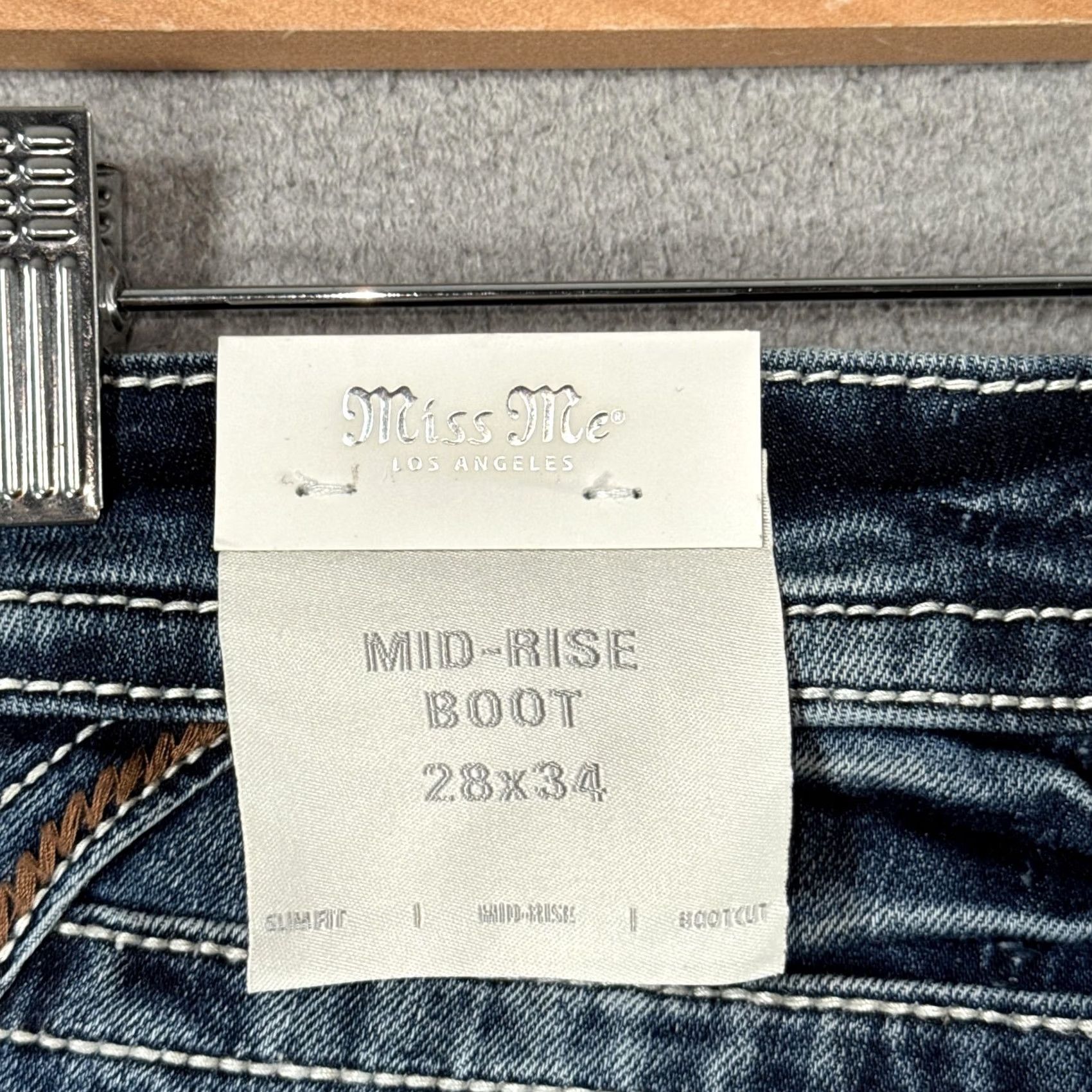 Miss Me Miss Me Jeans Womens 28 Bootcut Denim Embroidered Rhinestone Mid Rise 5-Pocket Cowboy Blue 34 Inseam Mens/ Womens Size 28" / US 6 / IT 42 - 5 Thumbnail