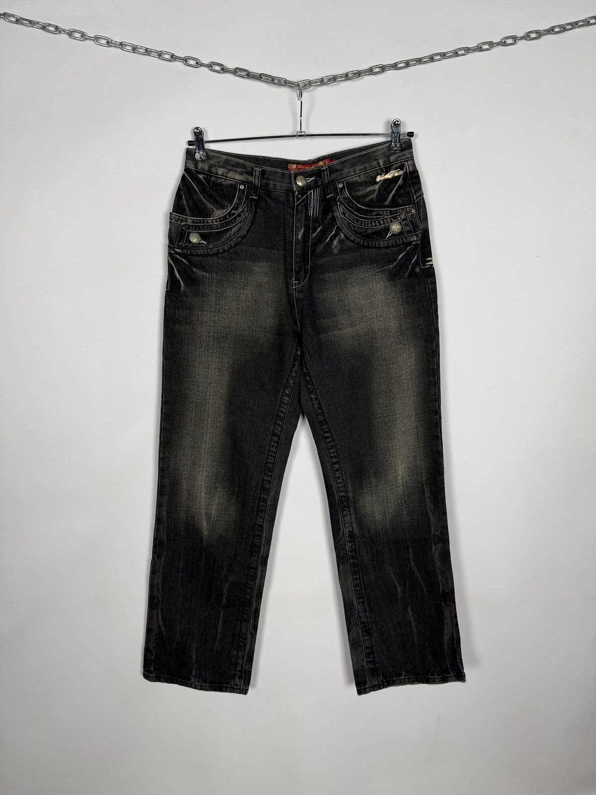 Vintage Y2K Black Wash Denim Jeans Pegasus Embroidery Winged Horse Size US 34 / EU 50 - 2 Thumbnail