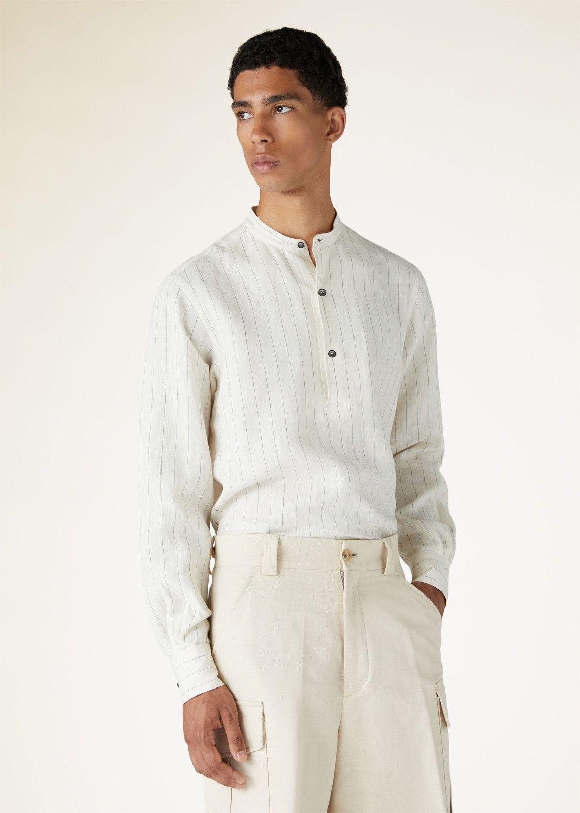 Loro Piana o1srvl11e0325 FAO0352 Collarless Shirt in White Size US S / EU 44-46 / 1 - 5 Thumbnail