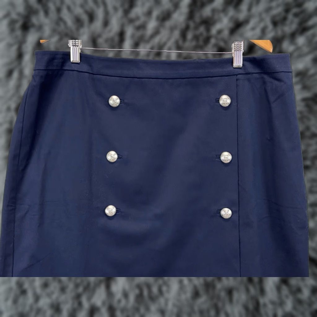 Talbots Talbots Skirt Womens 18W Plus Navy Blue Nautical Button Zip Knee Length Casual Travel Business Wrap Faux Wrap Size 40" / US 18 - 1 Thumbnail