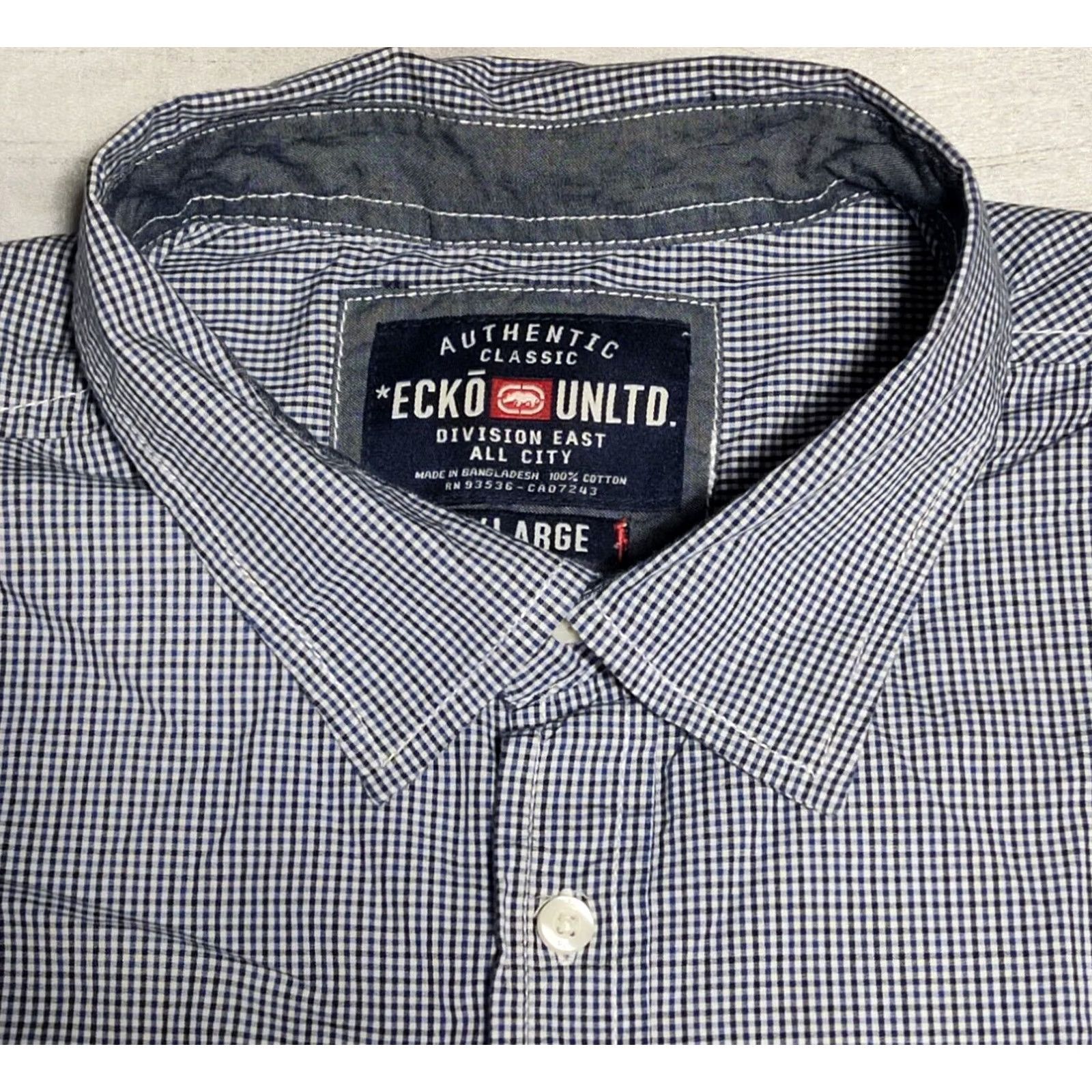 Ecko Unltd. ECKO UNLTD Men 3XL Blue Black Mini Check 100% Cotton Long Sleeve Button-Up Shirt EUC Size US XXL / EU 58 / 5 - 7 Thumbnail