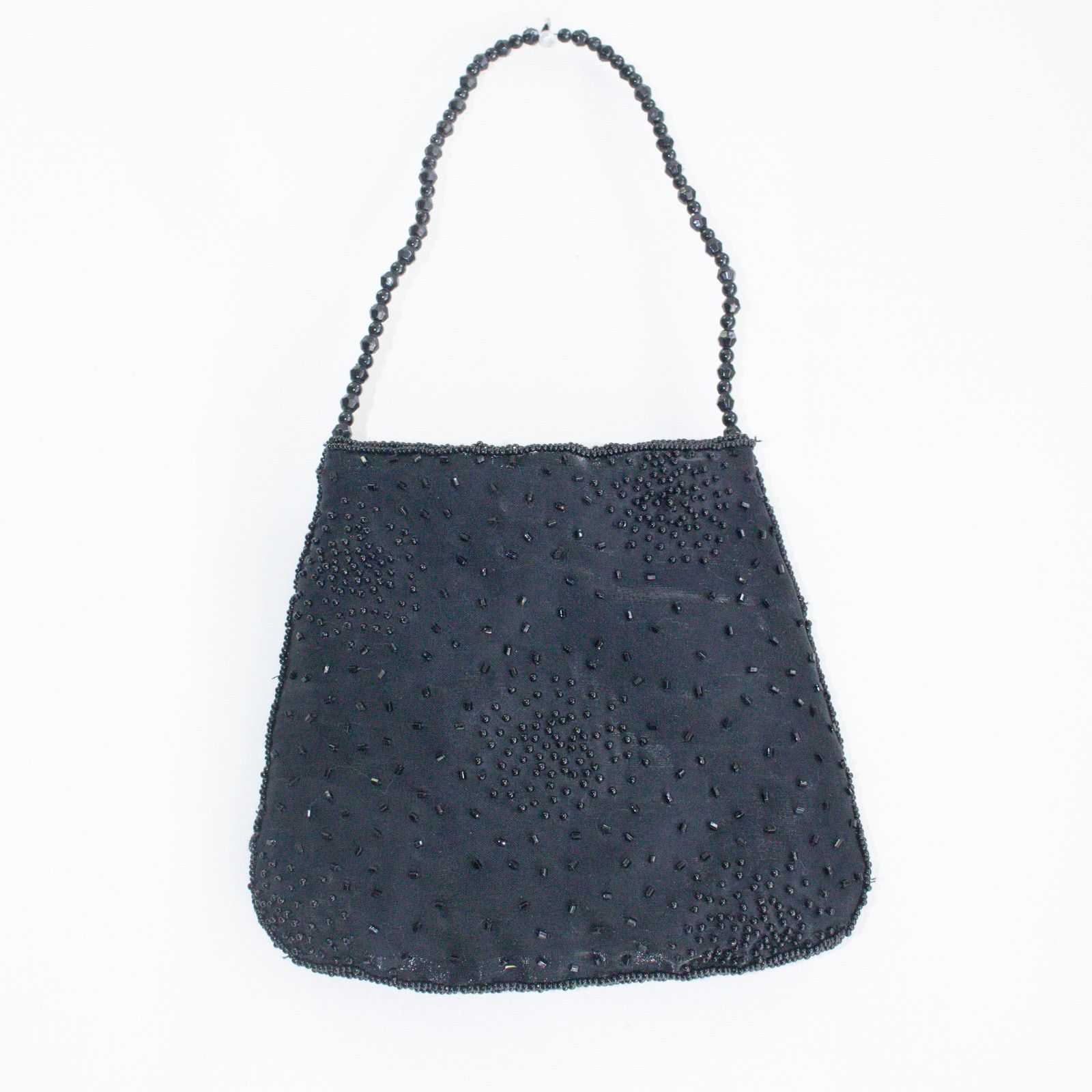 Vintage Y2K Beaded Satin Handbag with Top Handle Black Size ONE SIZE - 8 Thumbnail