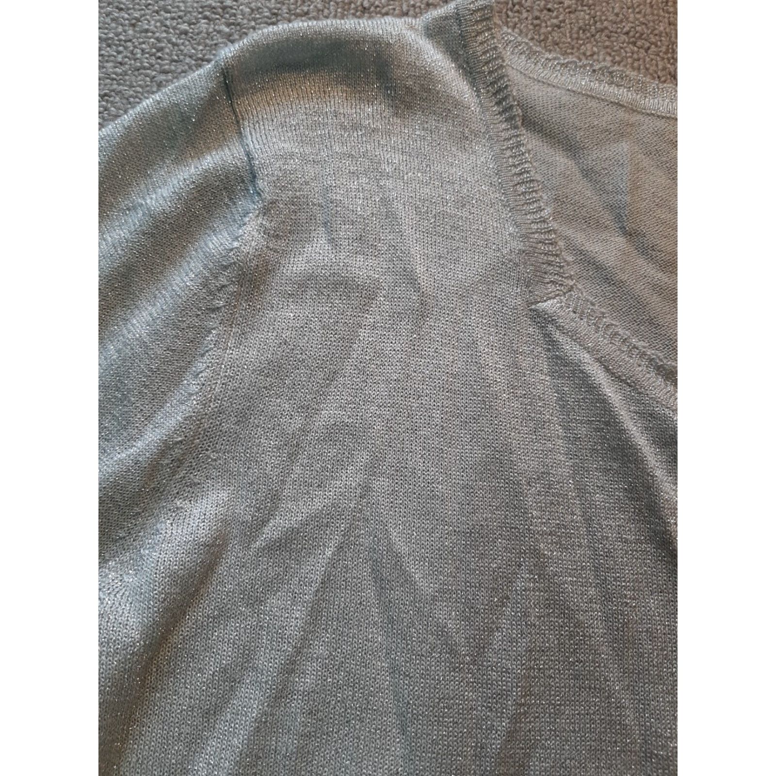 Vintage Sag Harbor Women's Sweater XL Silver Knit Lightweight Acrylic Polyester Metallic Cardigan Cap Sleeve Pullover Open-Knit Short Sleeve Vintage No Size XL / US 12-14 / IT 48-50 - 3 Thumbnail