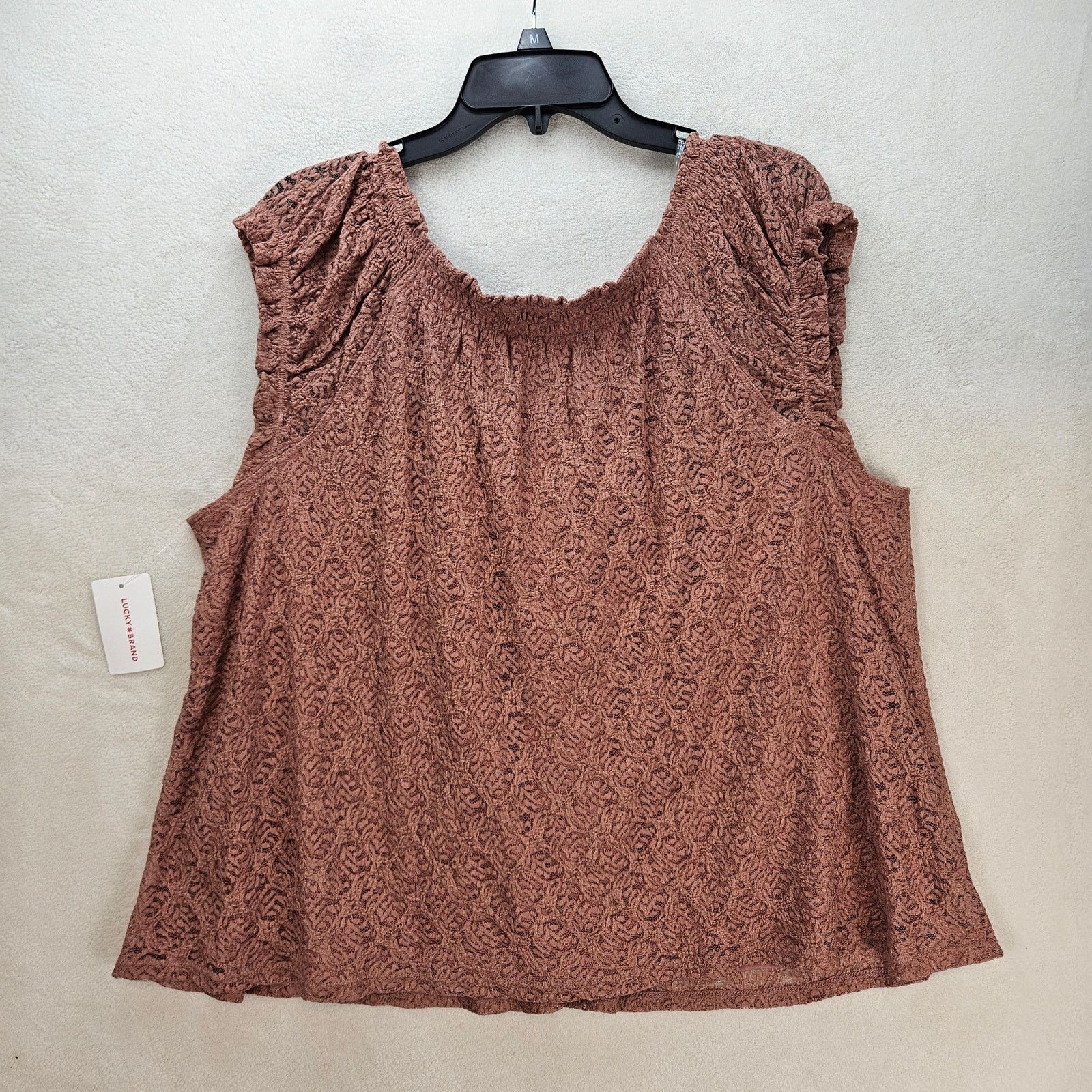 Lucky Brand LUCKY BRAND WOMEN'S XXL LACE SMOCKED TIE TOP ASH ROSE NWT Size XXL / US 16-18 / IT 52-54 - 6 Thumbnail