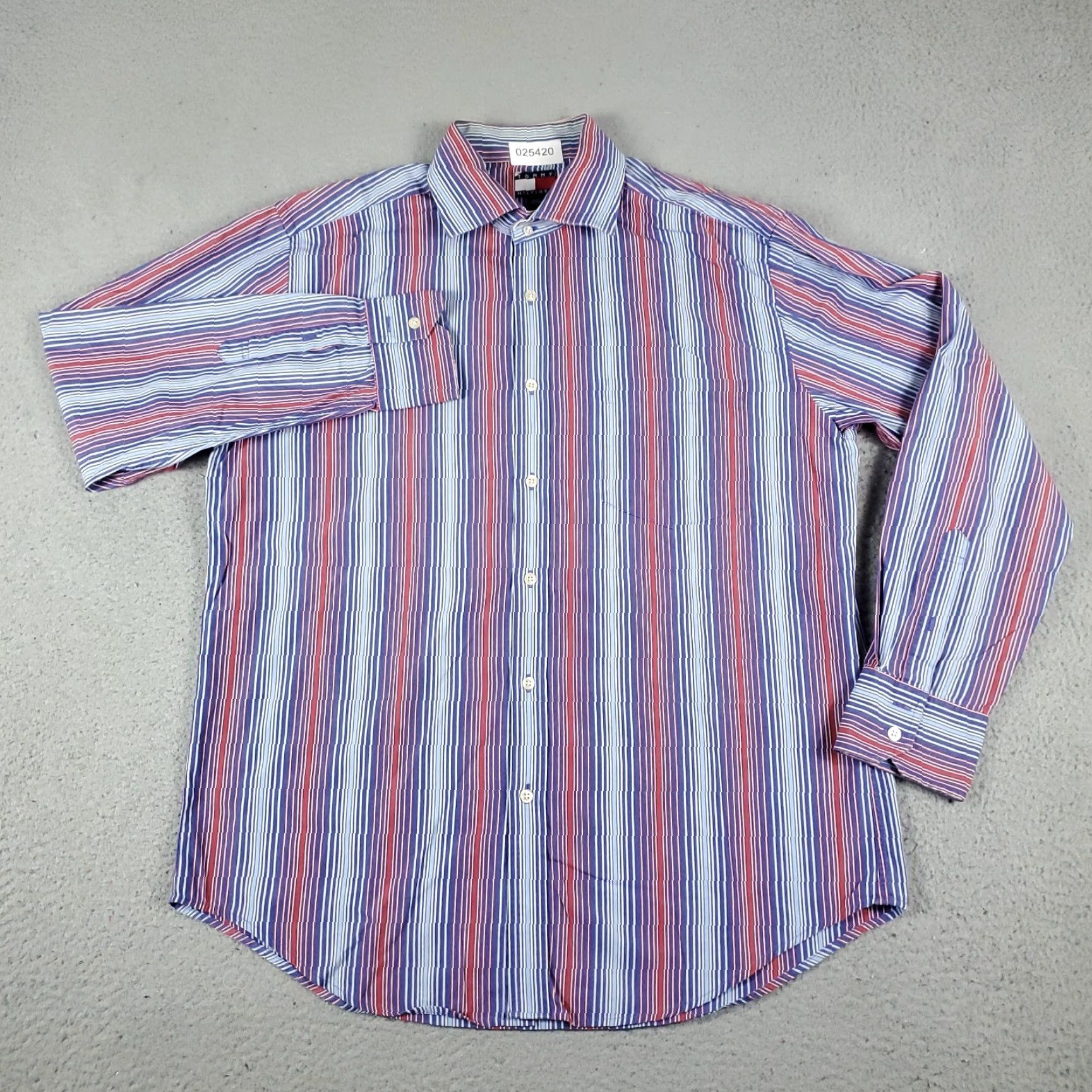 Tommy Hilfiger VINTAGE Tommy Hilfiger Shirt Men L Blue Red Striped Button-Up Long Sleeve Business Casual Formal Workwear 90s Mens Size US L / EU 52-54 / 3 - 2 Thumbnail