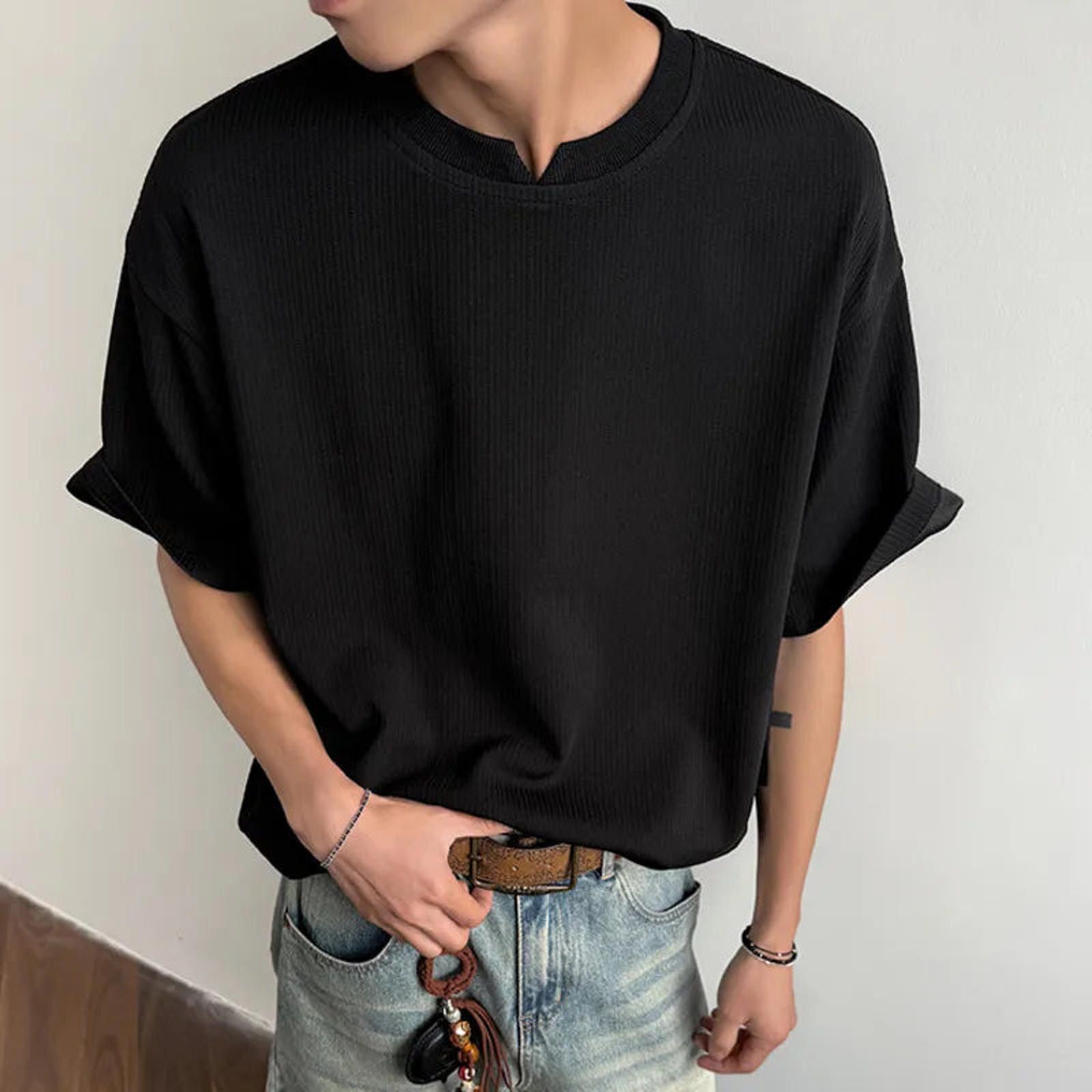 Other Casual Ribbed Short Sleeve Tee - Black Size US M / EU 48-50 / 2 - 2 Thumbnail