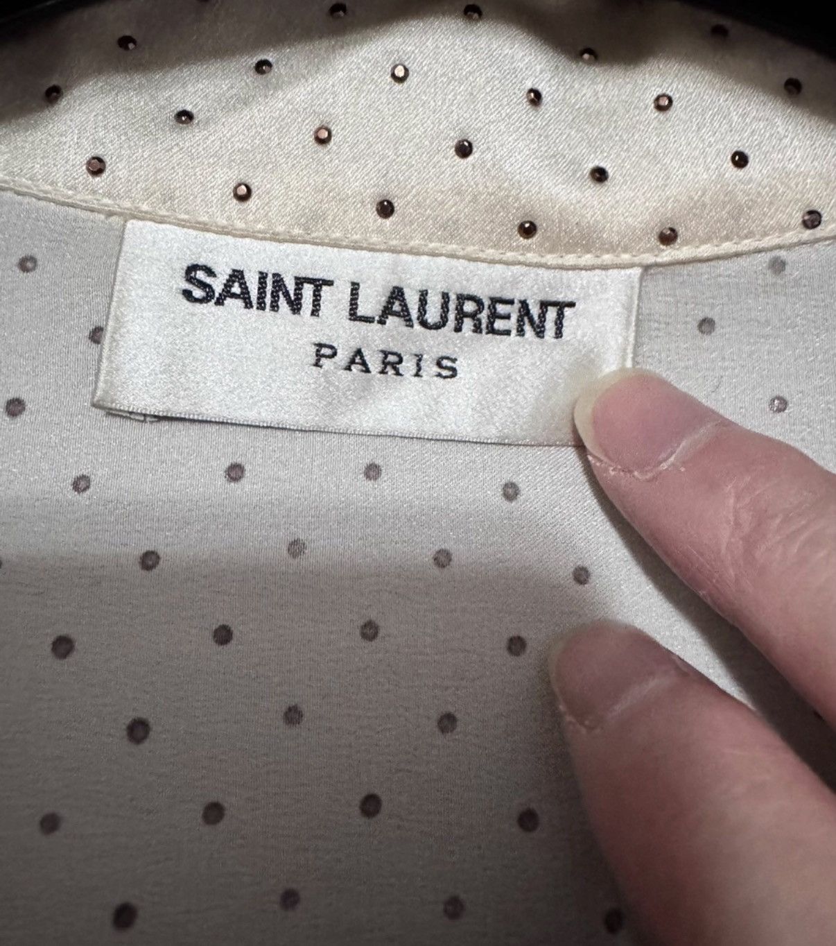 Saint Laurent Paris Saint Laurent 20SS Runway Off-White Silk Full-Studded Shirt Size US XL / EU 56 / 4 - 5 Thumbnail