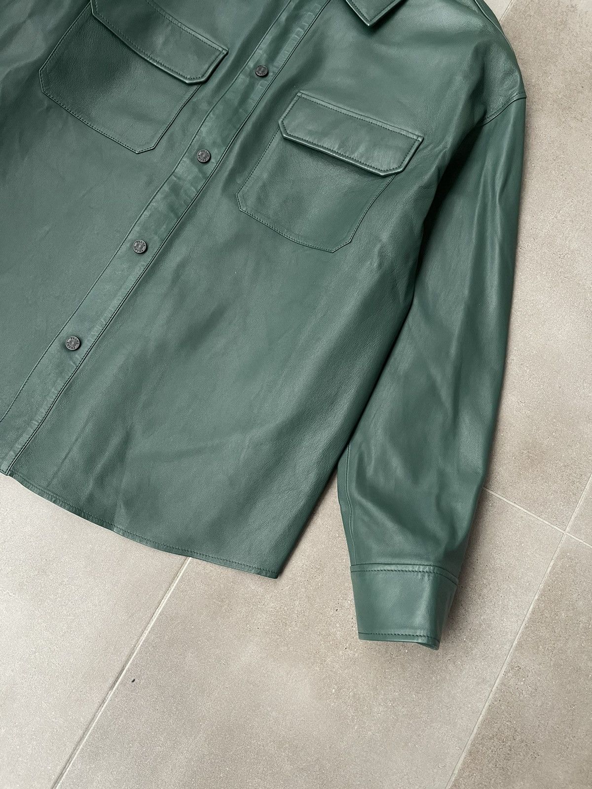 Frame !DS! SS23 Frame Dark Green Leather Shirt Jacket Size US M / EU 48-50 / 2 - 12 Thumbnail