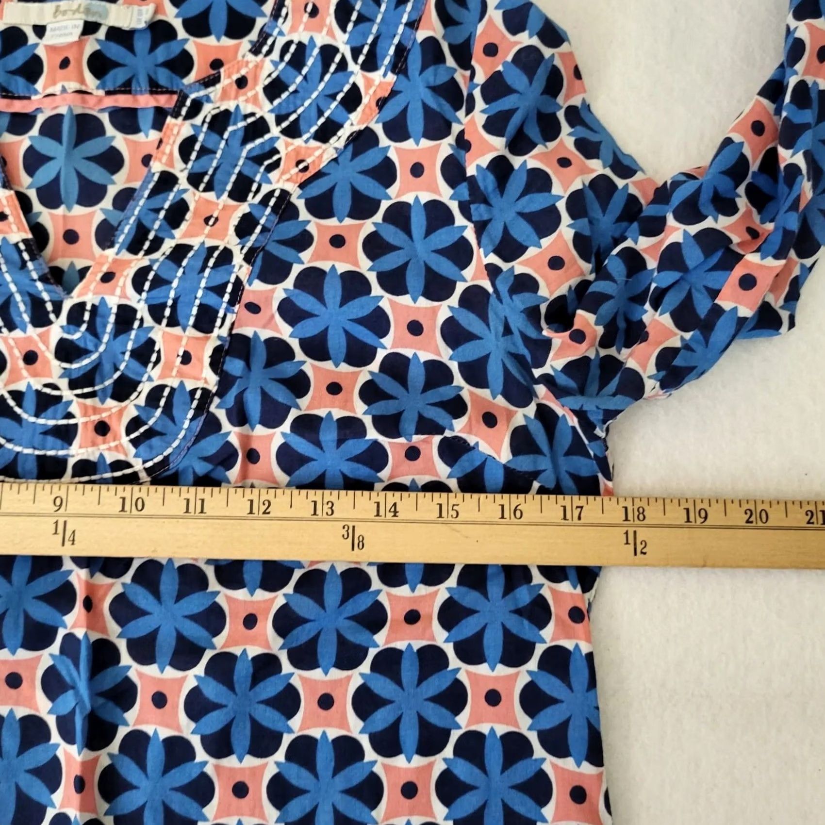 Boden Boden Blouse Women Cotton Floral V-Neck 3/4 Sleeve Blue Orange Size 4R Regular"} Size S / US 4 / IT 40 - 3 Thumbnail
