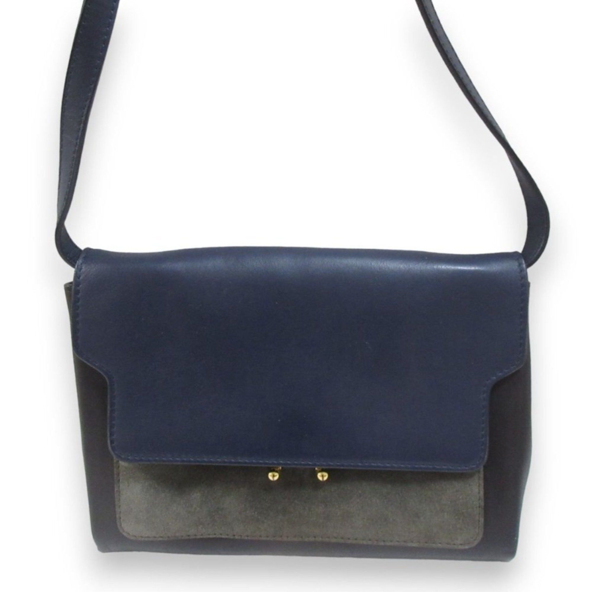 Marni Trunk Leather Suede Shoulder Bag Mini Navy Black Grey Women's