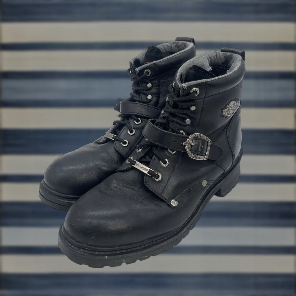 Harley Davidson VINTAGE Harley-Davidson Riding Boots Mens 12 Buckle Black Leather Lace Up Biker Grunge Size US 12 / EU 45 - 1 Thumbnail