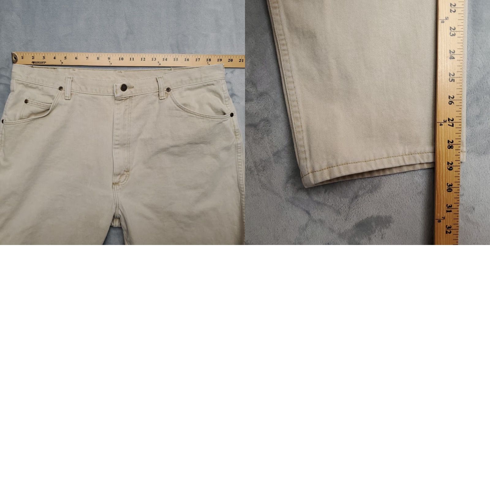Wrangler VINTAGE Wrangler Jeans Men 40x30 Beige Denim Twill Rugged Wear Work Pant Made in USA Size US 40 / EU 56 - 9 Thumbnail