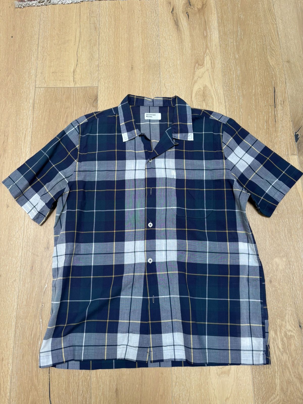 Universal Works Road Shirt Cotton Check Camp Collar Retro M