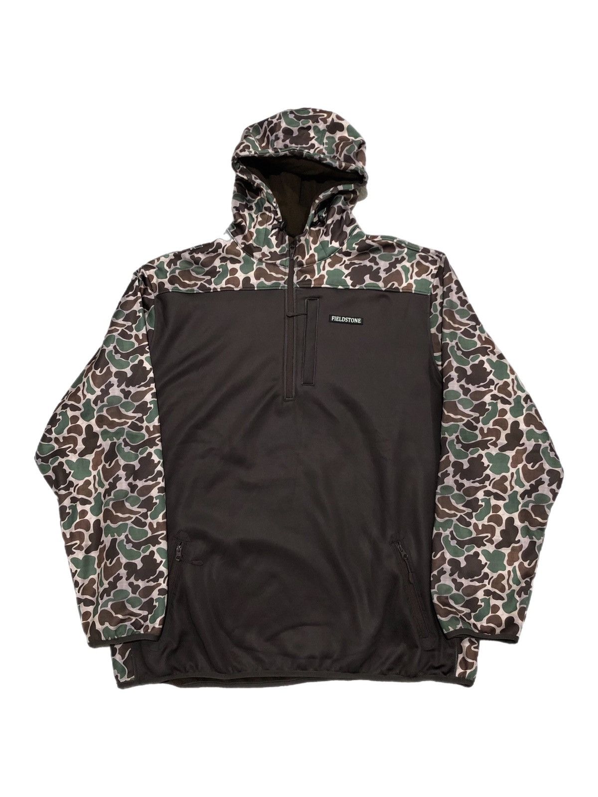 image of Sportswear NWT Fieldstone Outdoors Duck Camo Quarter Zip Hoodie in Brown Camo, Men's (Size 2XL)