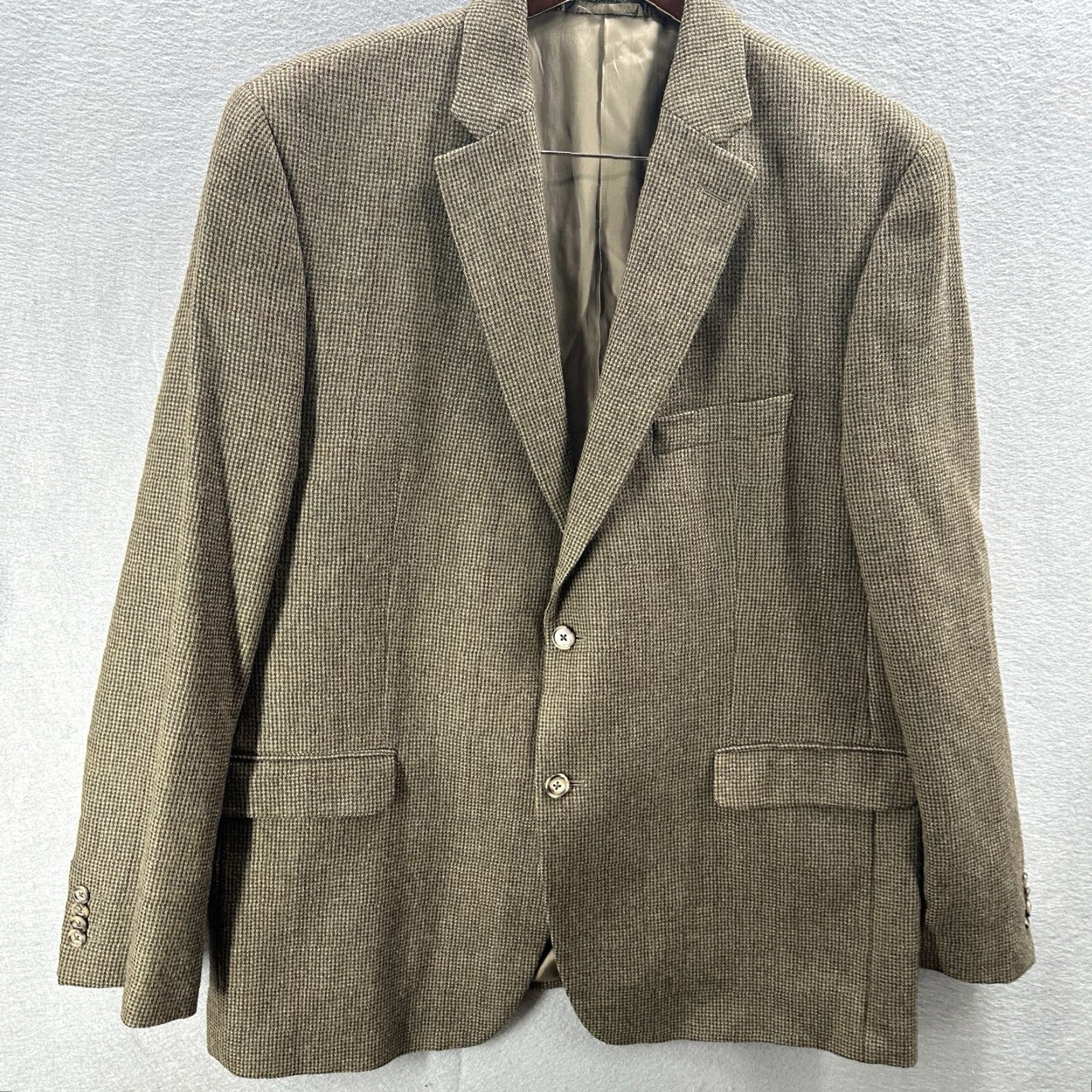 Ralph Lauren VINTAGE Ralph Lauren Sport Coat Blazer Mens 48 Houndstooth Tweed Beige 90s Preppy USA Mens Size 48R - 2 Thumbnail
