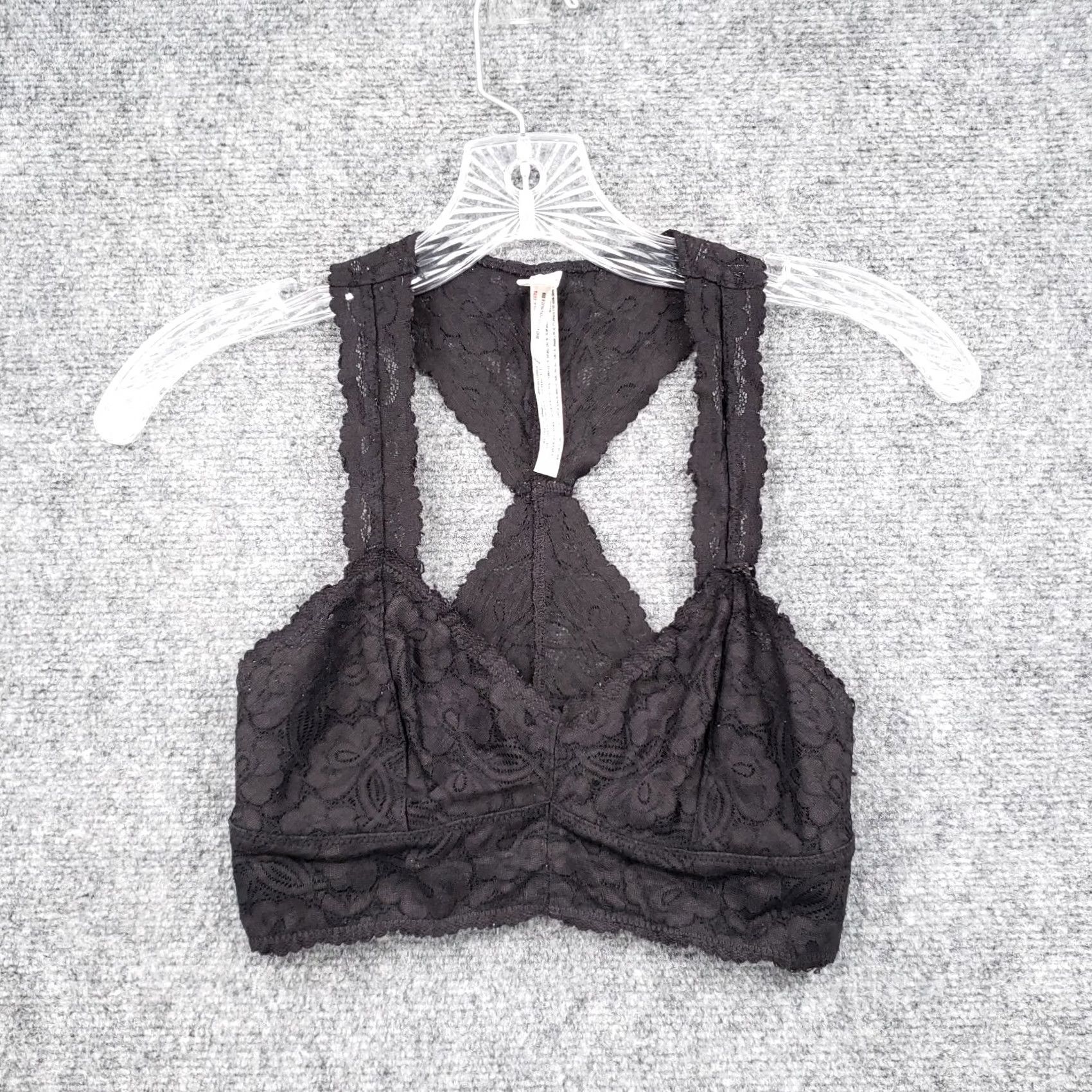 Free People Free People Bra Womens XS Black Galloon Bralette Floral Lace Racerback Wireless XS Black Lace Bralette Womens Vintage? (Adapted) Size ONE SIZE - 2 Thumbnail