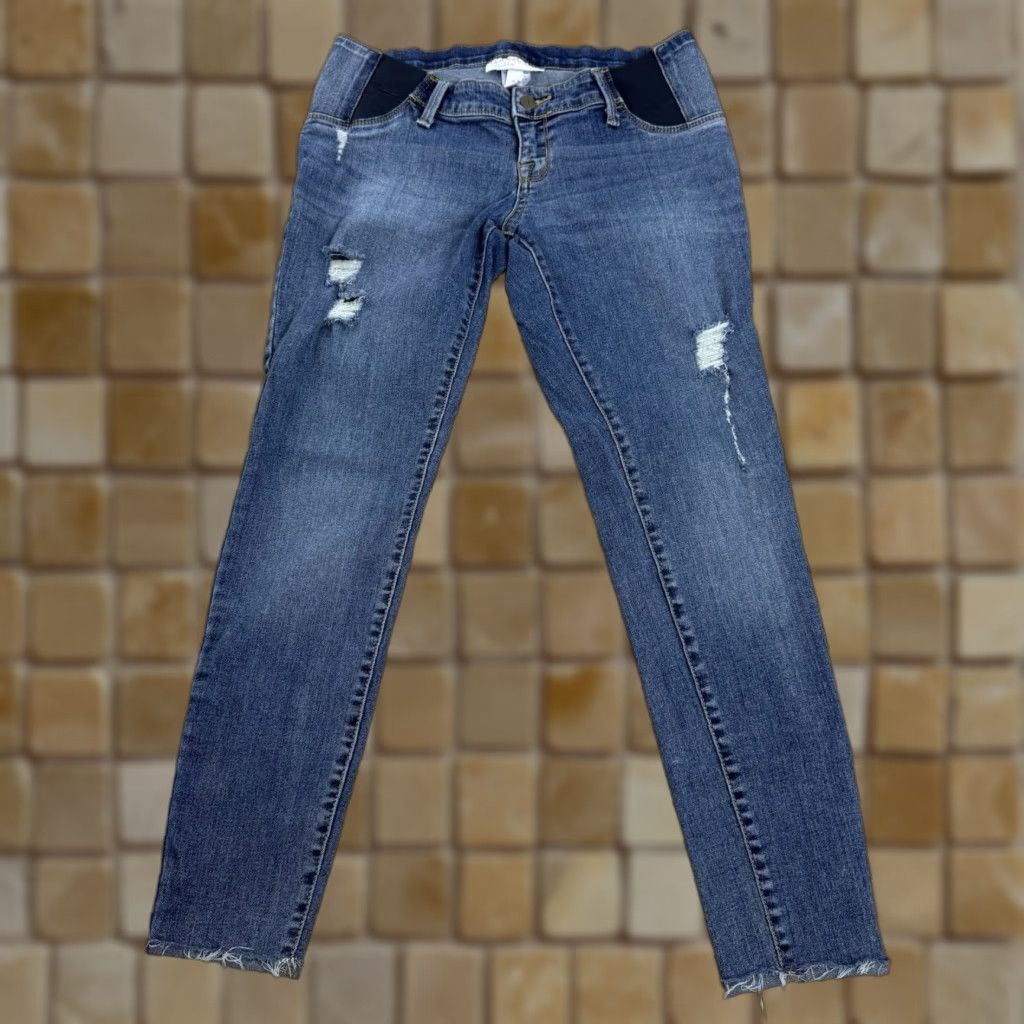Denime Isabel Maternity Jeans Skinny Denim Distressed Raw Blue 28" Inseam Size 6 Womens Jegging Size 28" / US 6 / IT 42 - 1 Thumbnail