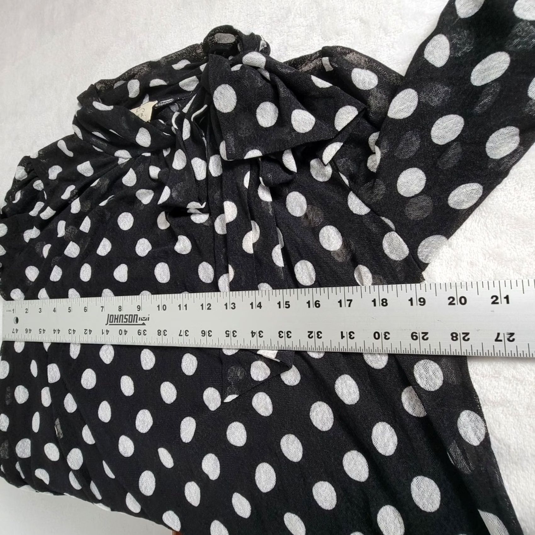 Vintage Ember Blouse Black White Polka Dot Tie-Neck Puff Sleeve Sheer M Size M / US 6-8 / IT 42-44 - 7 Thumbnail