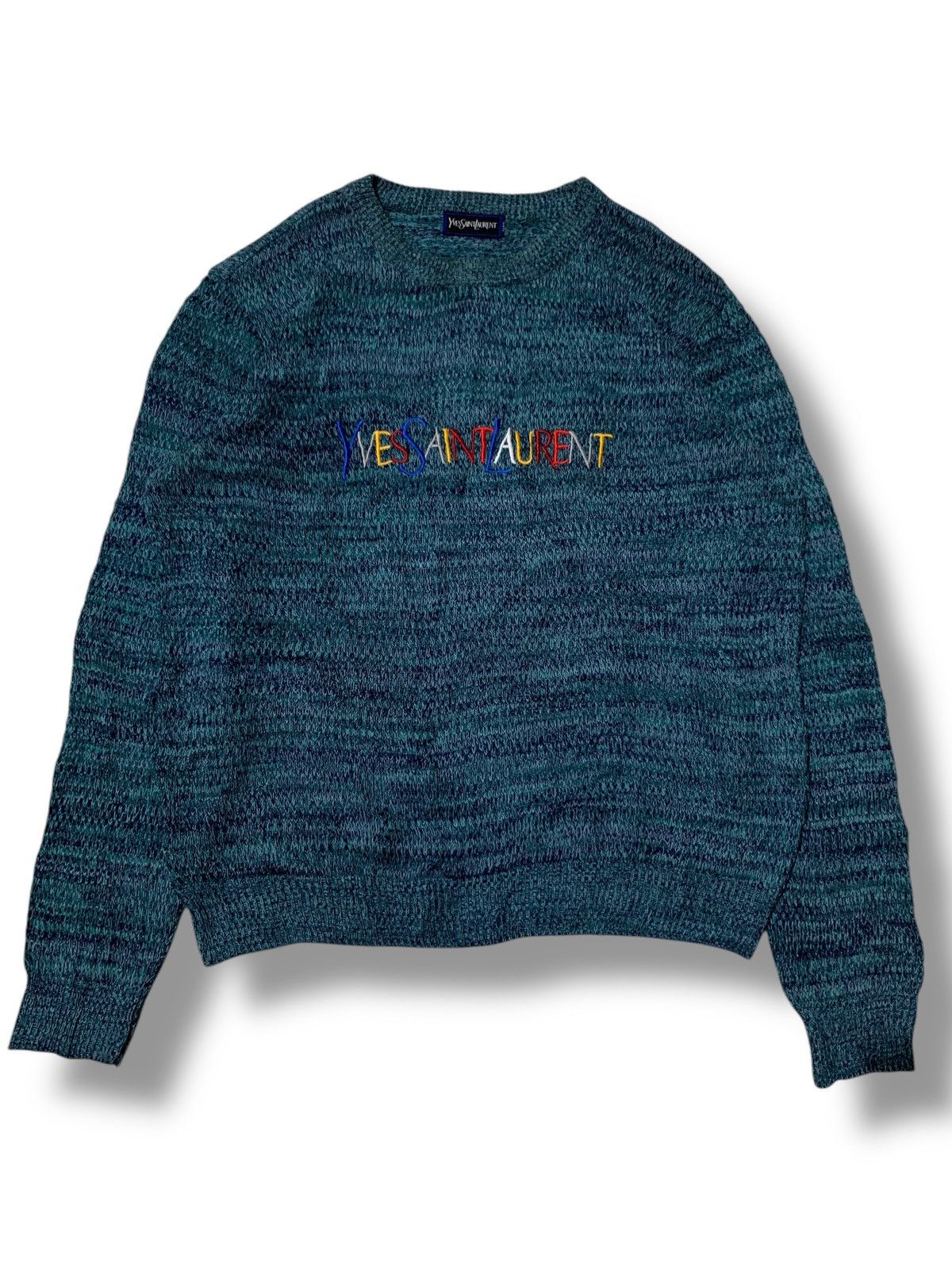 Yves Saint Laurent Yves Saint Laurent rainbow logo embroidery wool sweater Size US L / EU 52-54 / 3 - 1 Thumbnail
