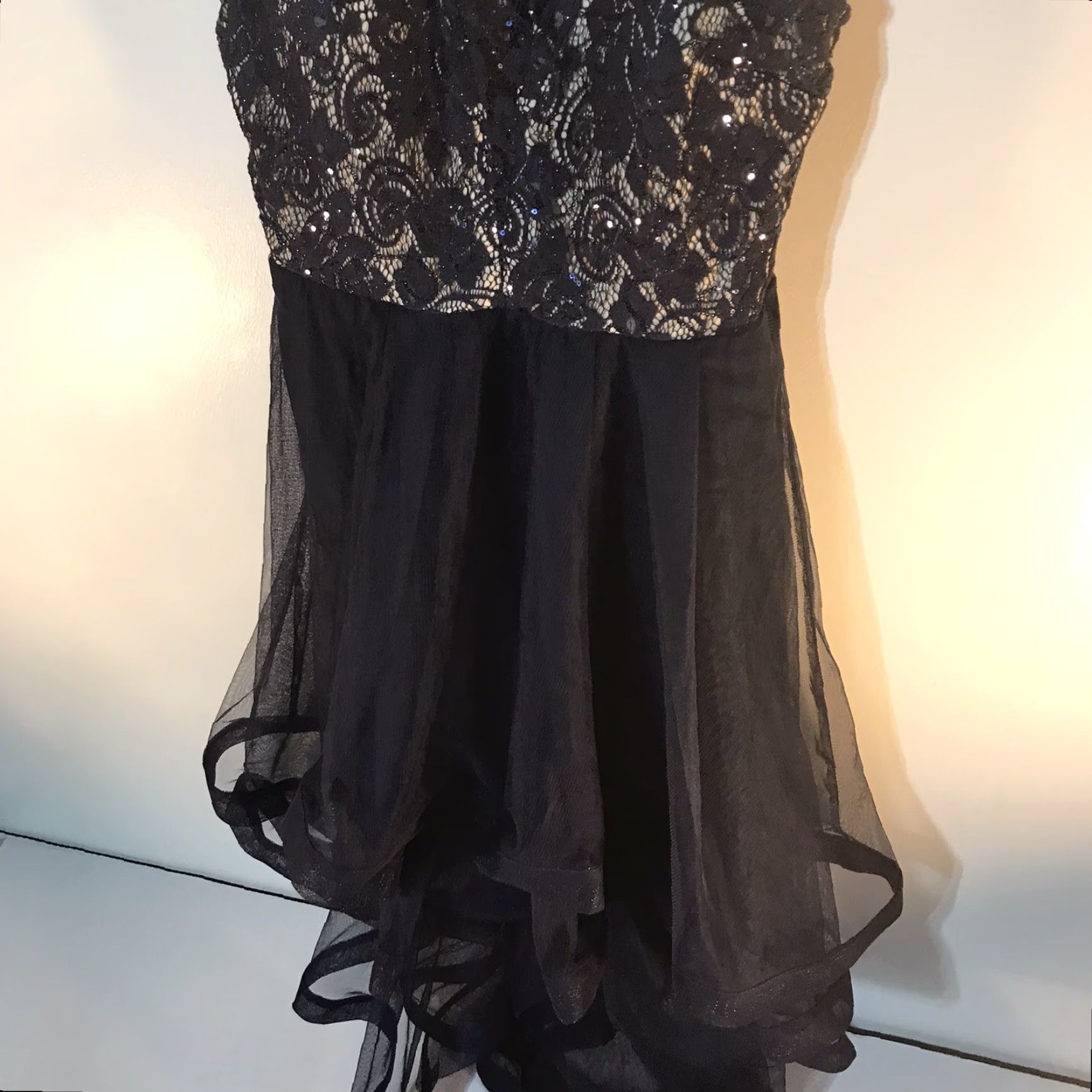 Vintage Speechless Navy Lace Sequin Midi Dress with Tulle Ruffle Skirt Womens Size 11 Formal Size L / US 10 / IT 46 - 4 Thumbnail