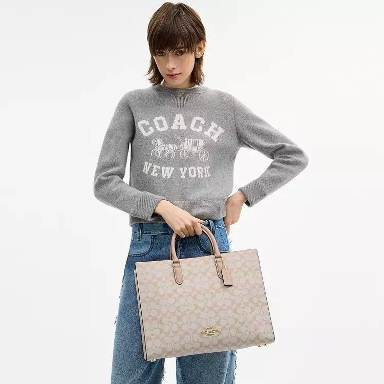 Coach NWT Coach Maggie Tote Bag Pretty Signature Chalk/Pink CDZ06 Size ONE SIZE - 11 Thumbnail