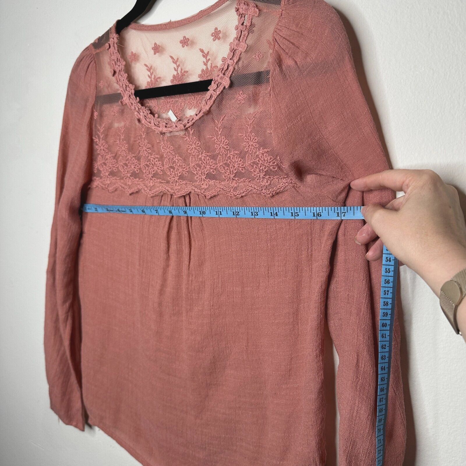 Other Blu Pepper Pink Apricot Floral Lace Blouse Roll Tab Sleeve S Size S / US 4 / IT 40 - 8 Thumbnail