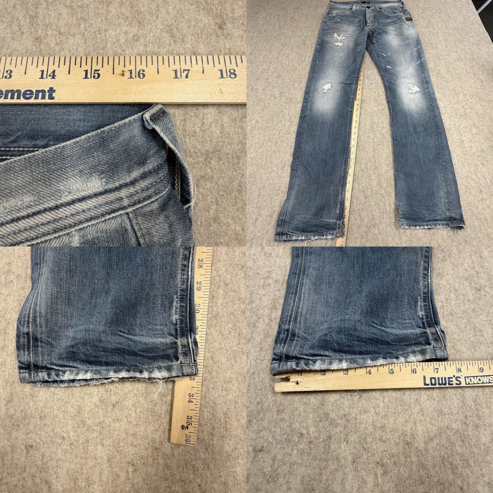 Vintage G-Star RAW Jeans Mens 33x34 Light Wash 3301 Distressed Straight Button Fly Size US 33 - 9 Thumbnail