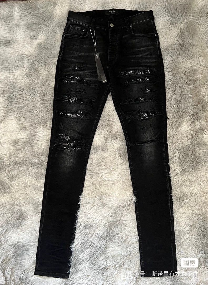 Amiri Amiri Black mx1 patchwork cashew flower big destruction jea Size US 29 - 1 Thumbnail